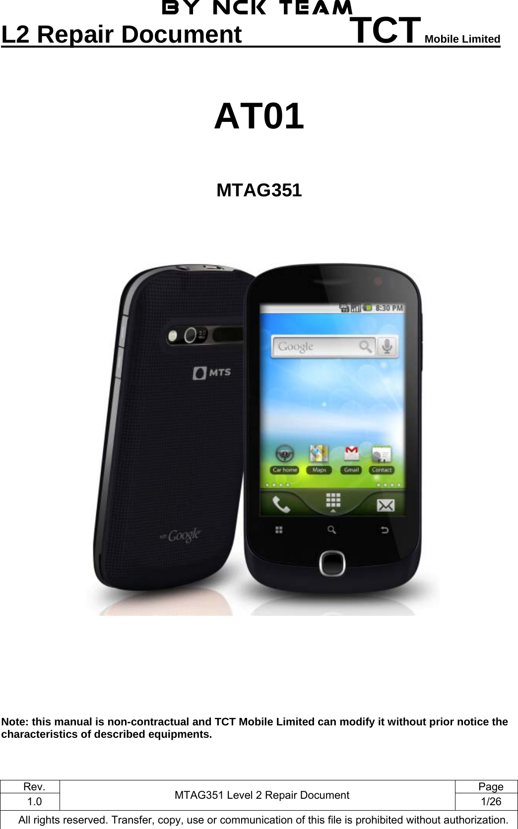AT01 MTAG351 L2 Repair V1.0 Alcatel Service Manual