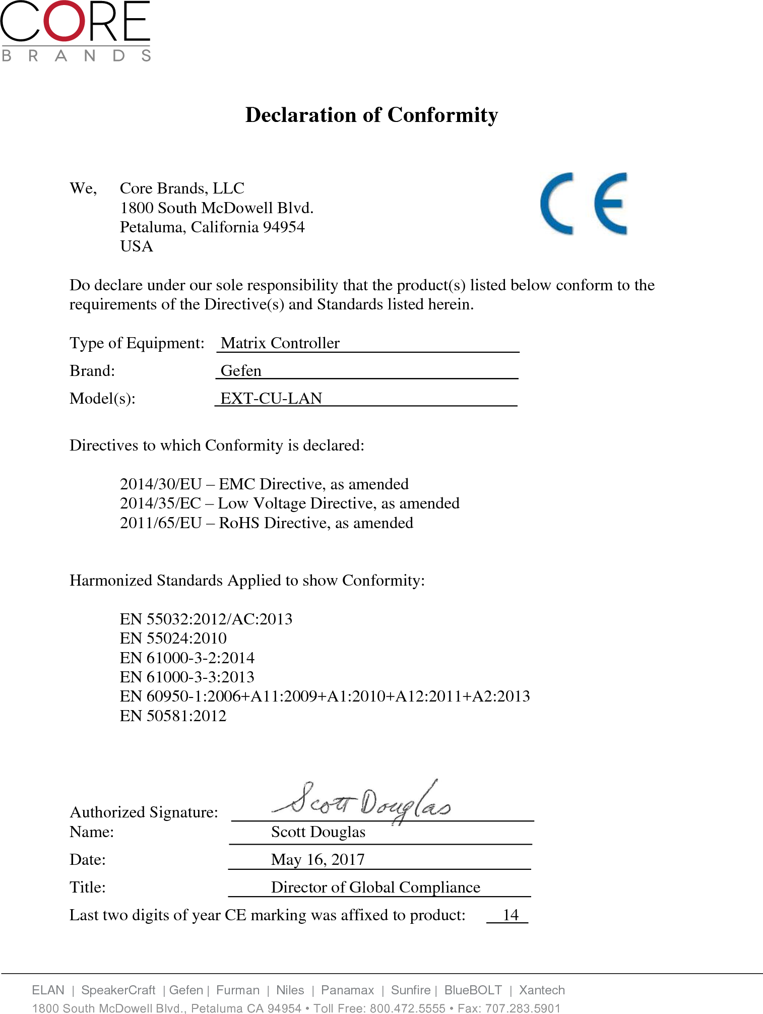 Declaration Of Conformity Gefen Ext Cu Lan Manual Declaration_of ...