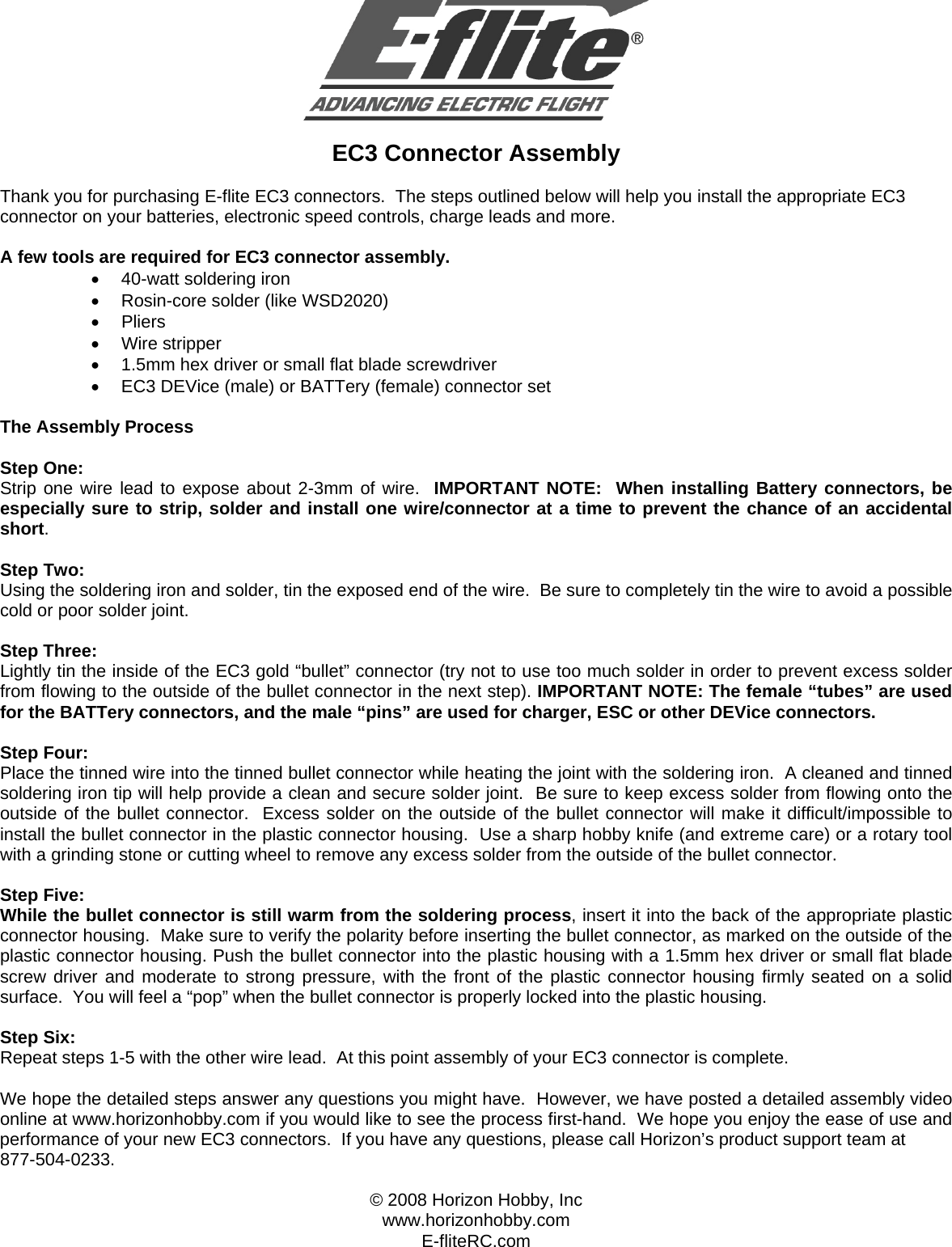 Jim Booker EFL EC3 Connector Instructions