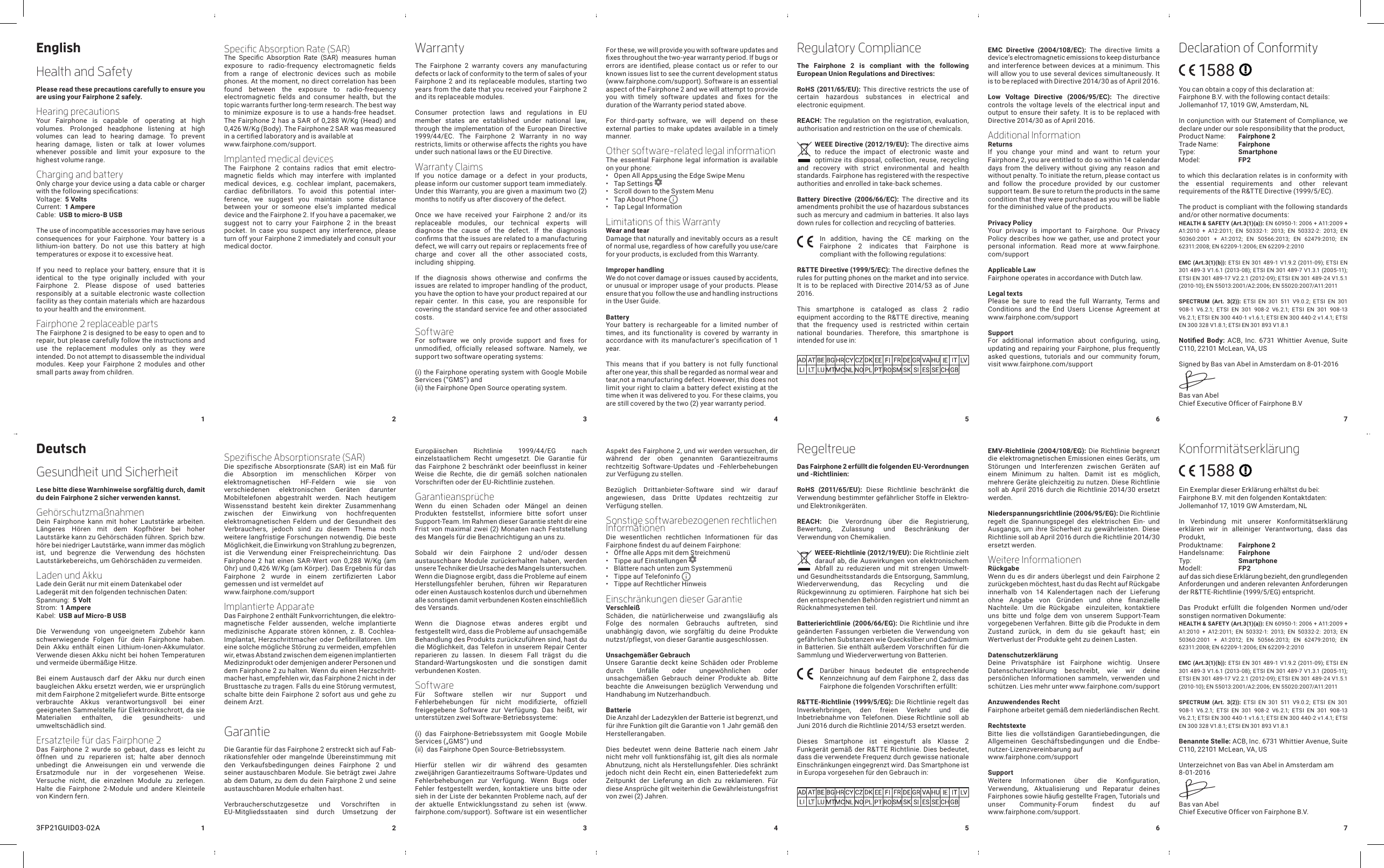 Page 1 of 2 - Fairphone FP2 User Guide - ENG DE NL FR