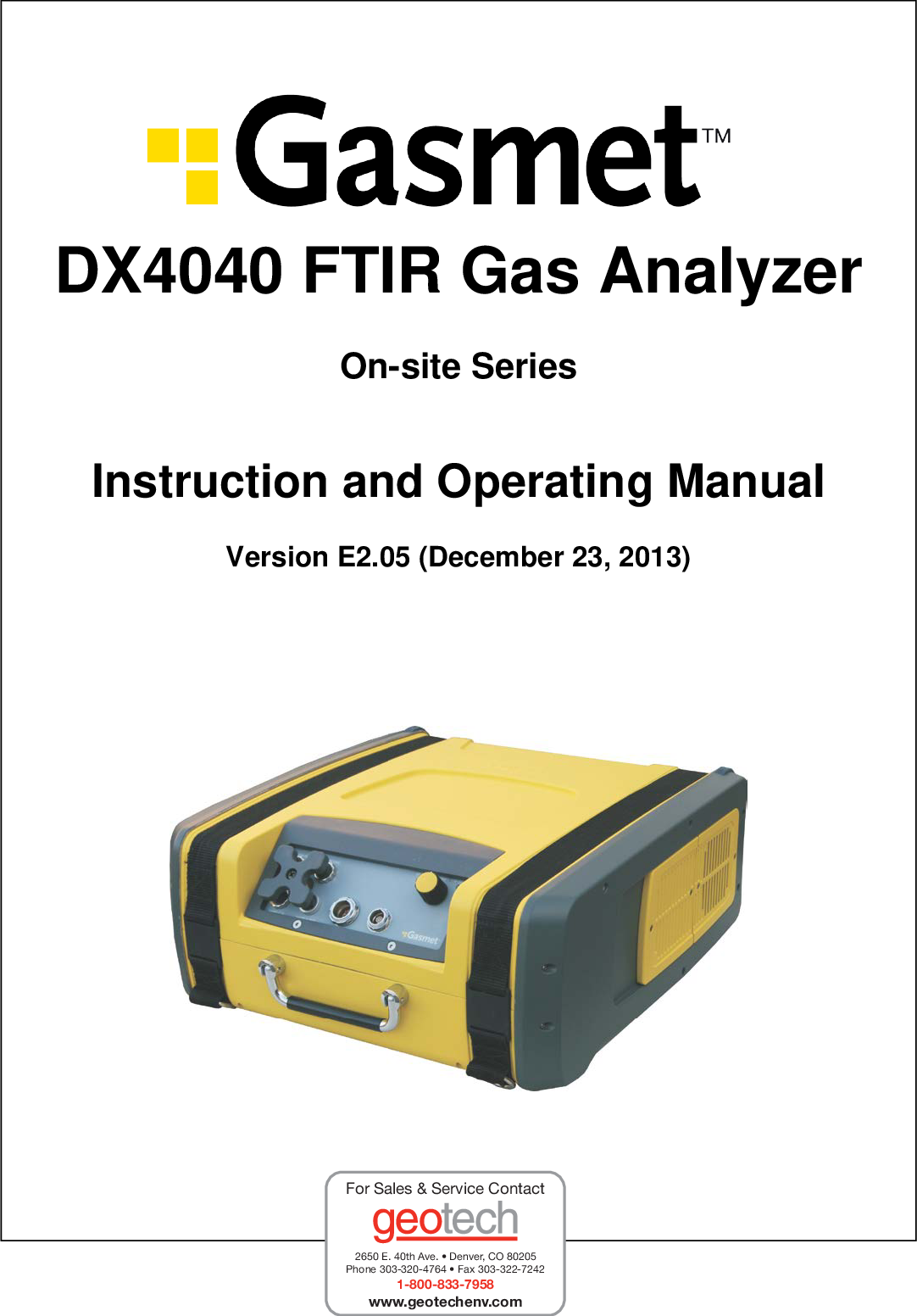 Gasmet DX4040 FTIR Gas Analyzer Instruction And Operating Manual