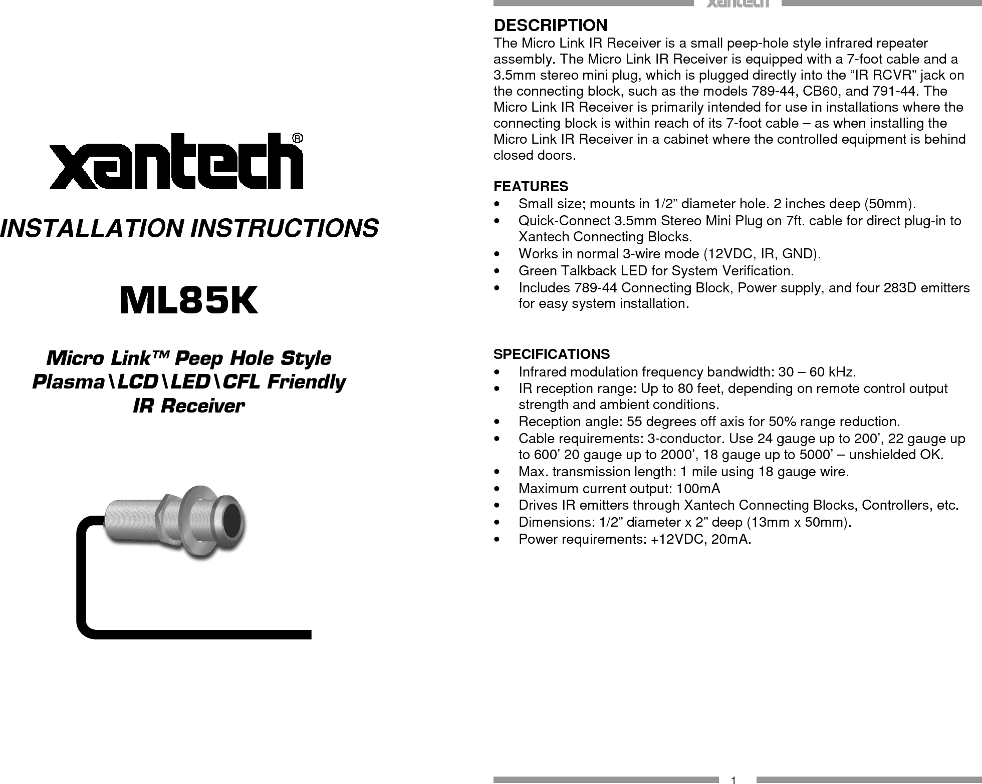 Page 1 of 8 - Pdf Ml85K Installation-Guide 08905314A - Booklet User Manual