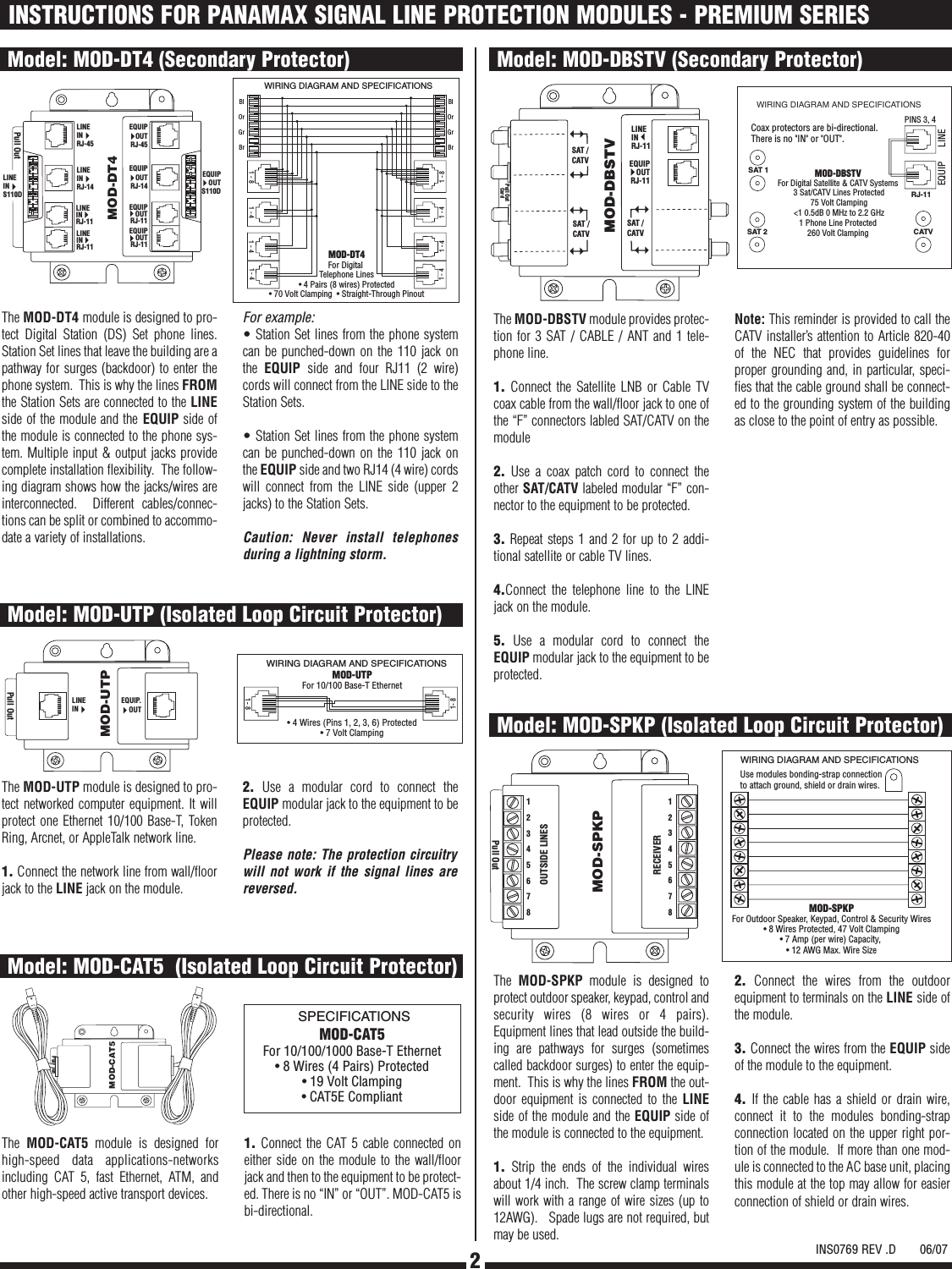 Page 2 of 2 - Pdf Signal Line Protection Module Manual INS0769 REV. C  User