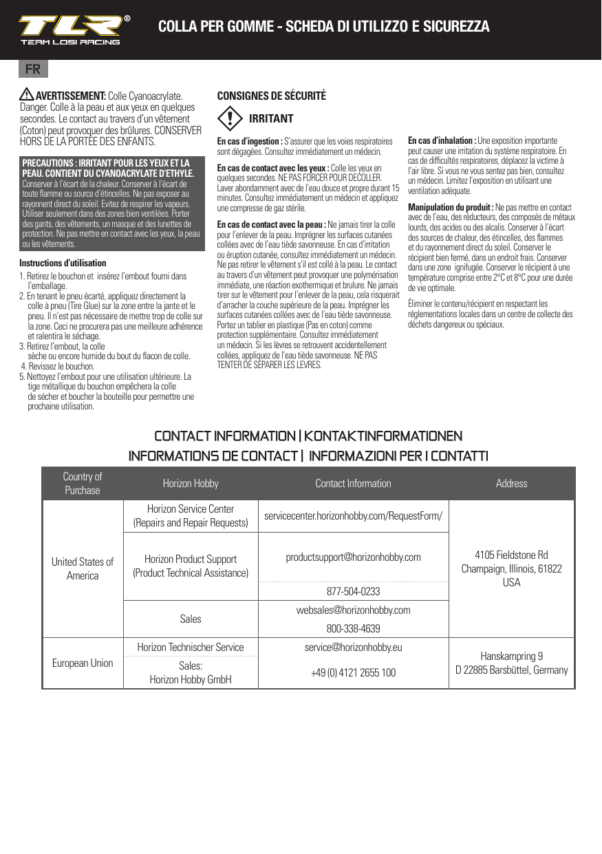 TLR Glue Safety Sheet ML