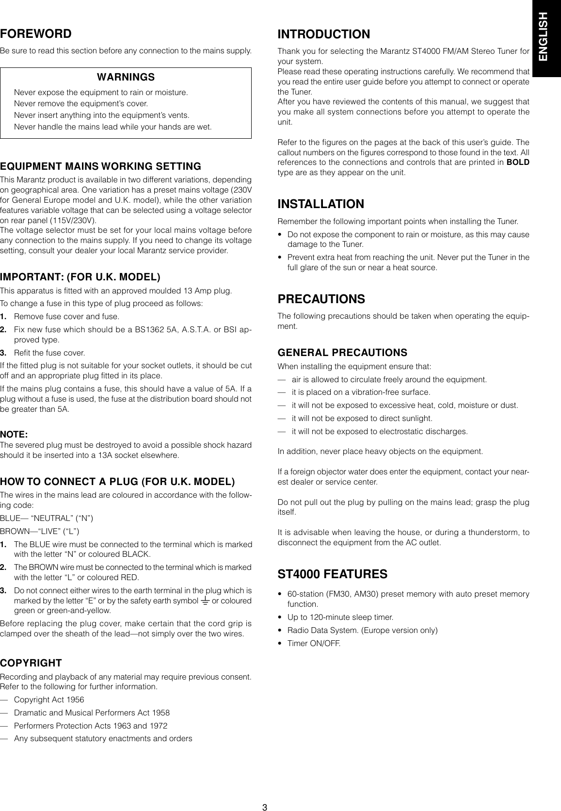 Page 2 of 9 - Marantz Marantz-Stereo-Tuner-St4000-Users-Manual- 1  Marantz-stereo-tuner-st4000-users-manual