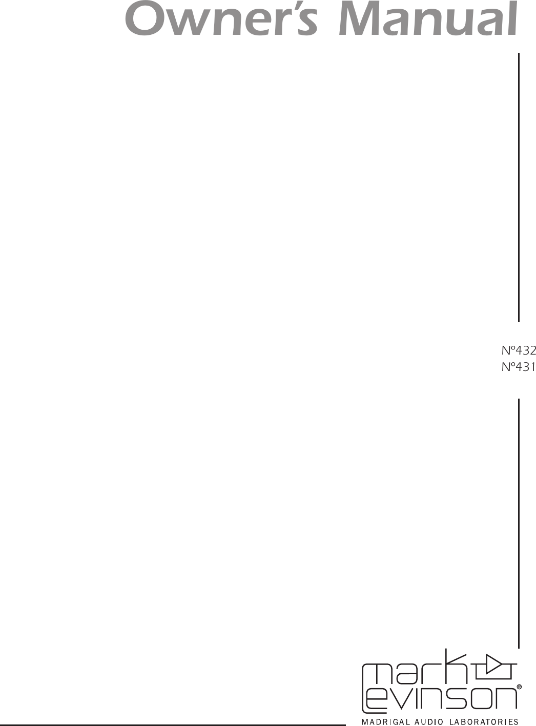 Mark Levinson No432 Users Manual No431no432_om_r4