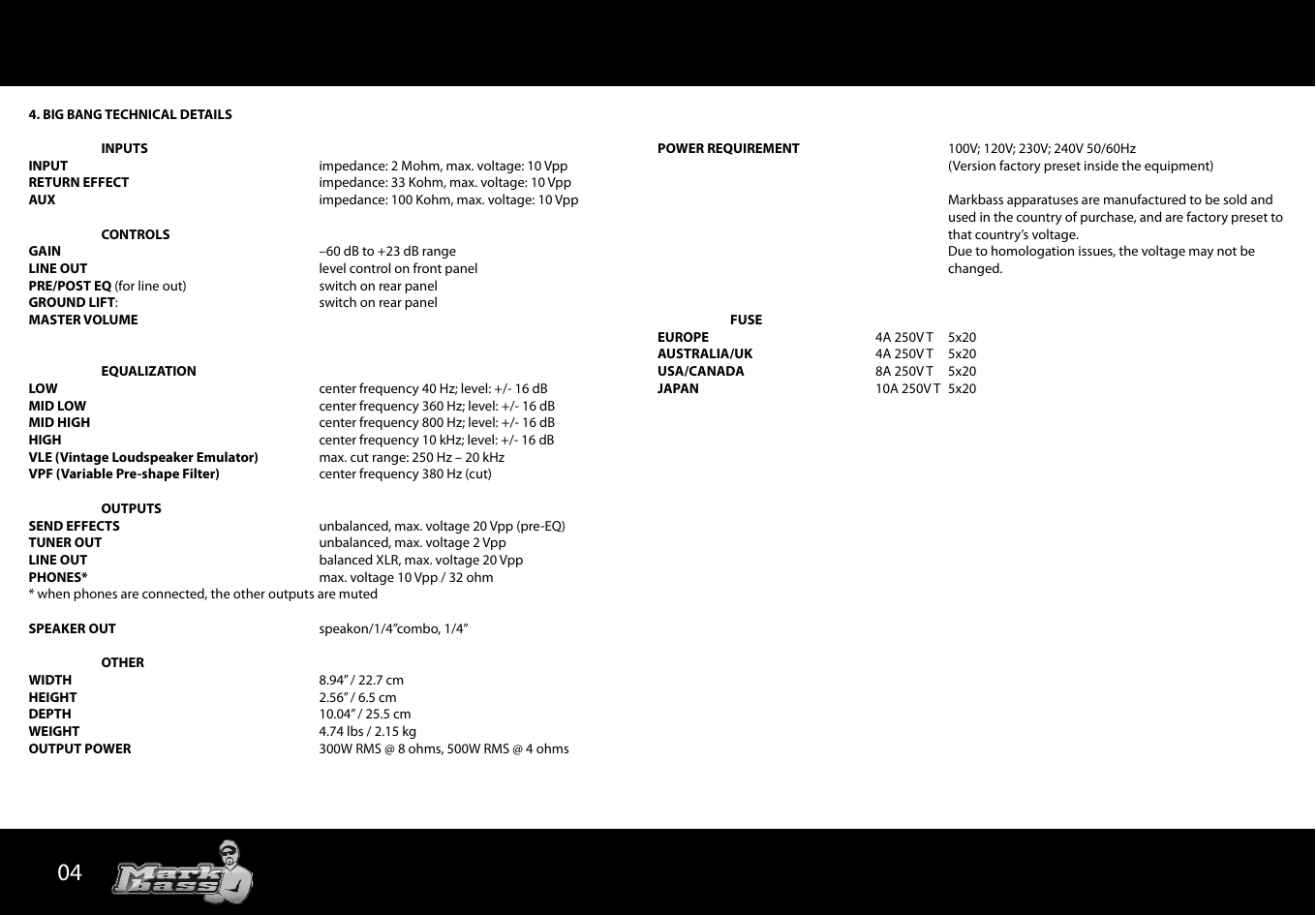 Page 4 of 8 - Markbass Markbass-Big-Bang-Owners-Manual