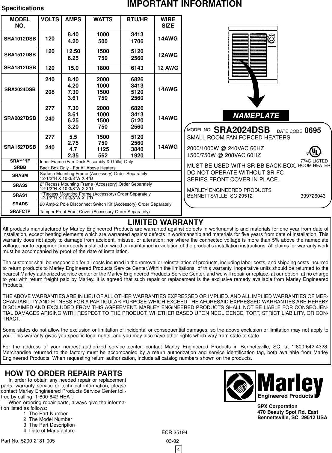 Page 4 of 4 - Marley-Engineered-Products Marley-Engineered-Products-B-Users-Manual- 5200-2181-005  Marley-engineered-products-b-users-manual