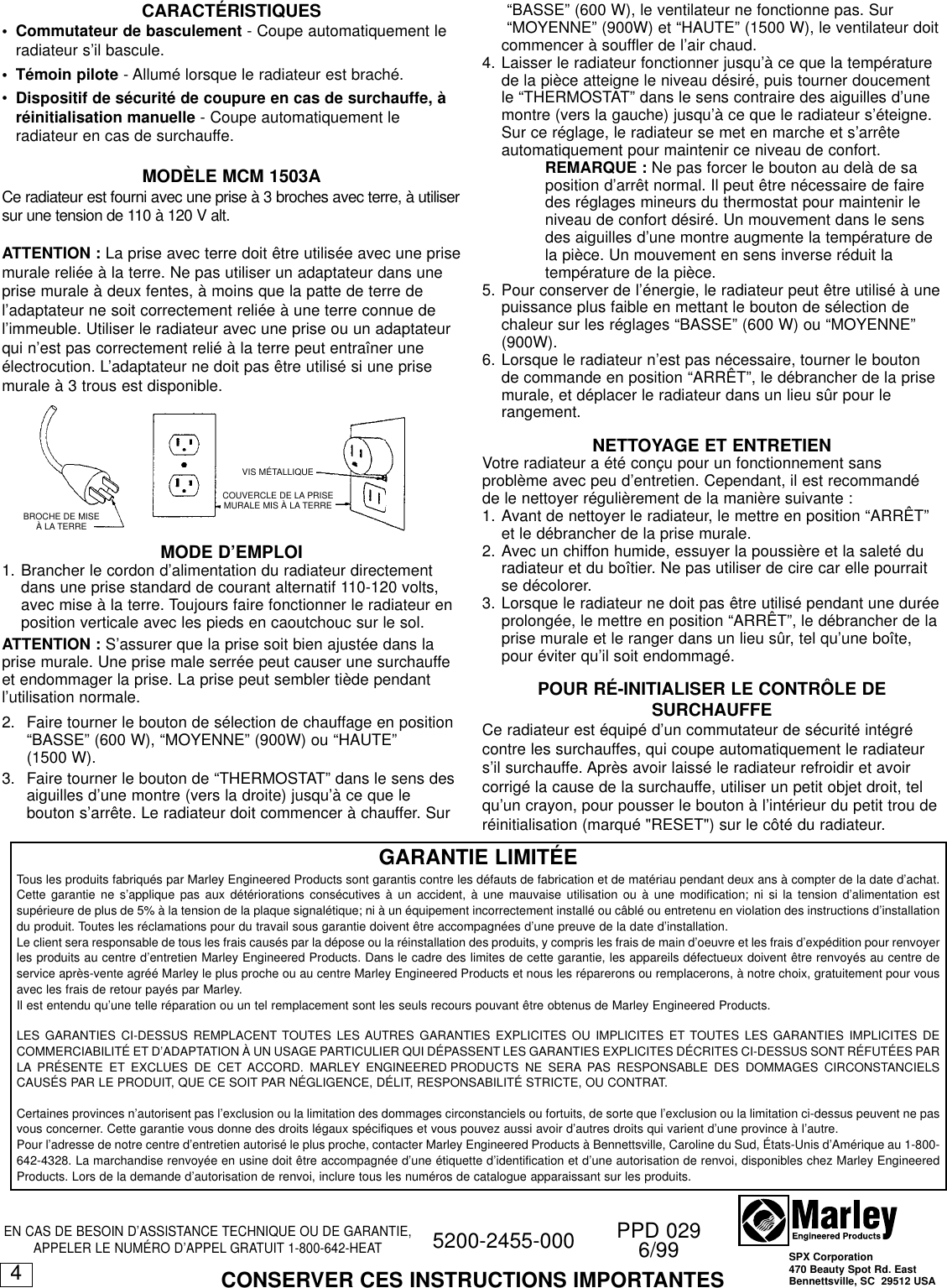 Page 4 of 6 - Marley-Engineered-Products Marley-Engineered-Products-Marley-Utility-Heater-Mcm1503A-Users-Manual- 5200-2455-000  Marley-engineered-products-marley-utility-heater-mcm1503a-users-manual