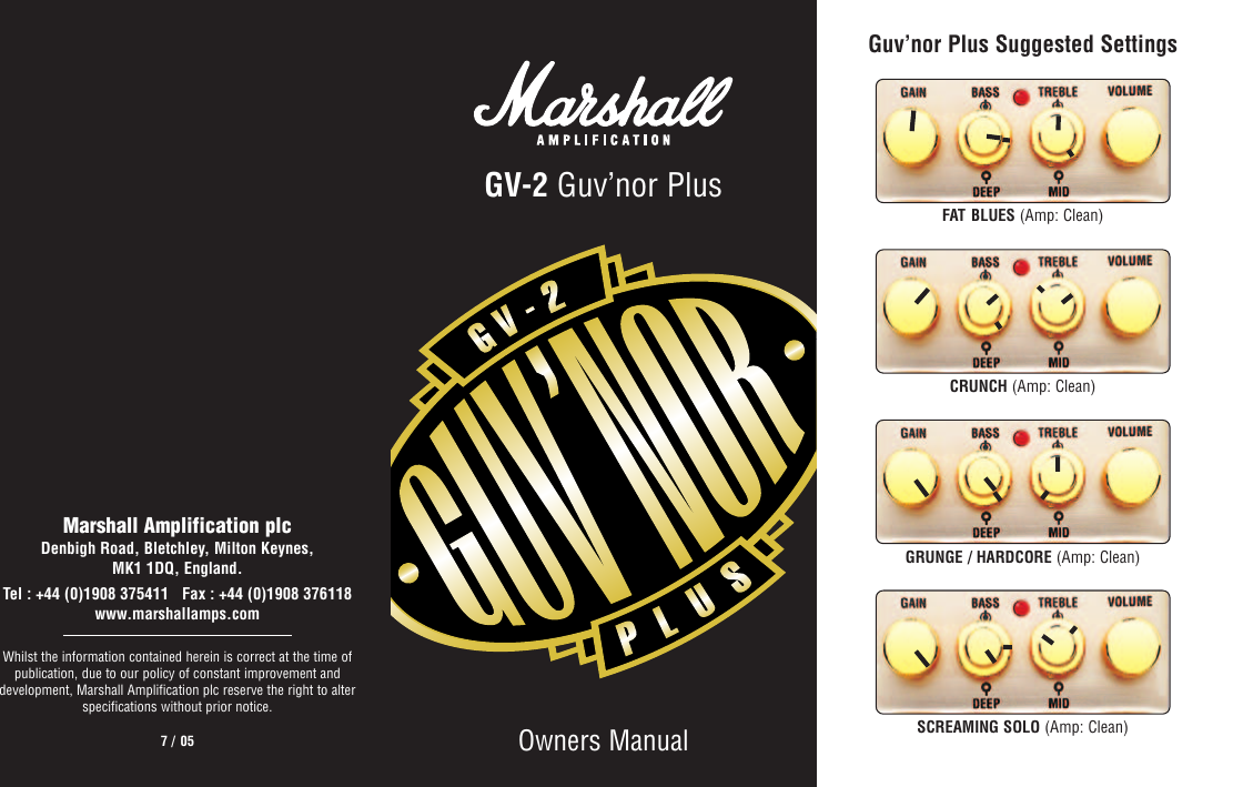 Page 1 of 5 - Marshall-Amplification Marshall-Amplification-Guvnor-Plus-Gv-2-Users-Manual-  Marshall-amplification-guvnor-plus-gv-2-users-manual