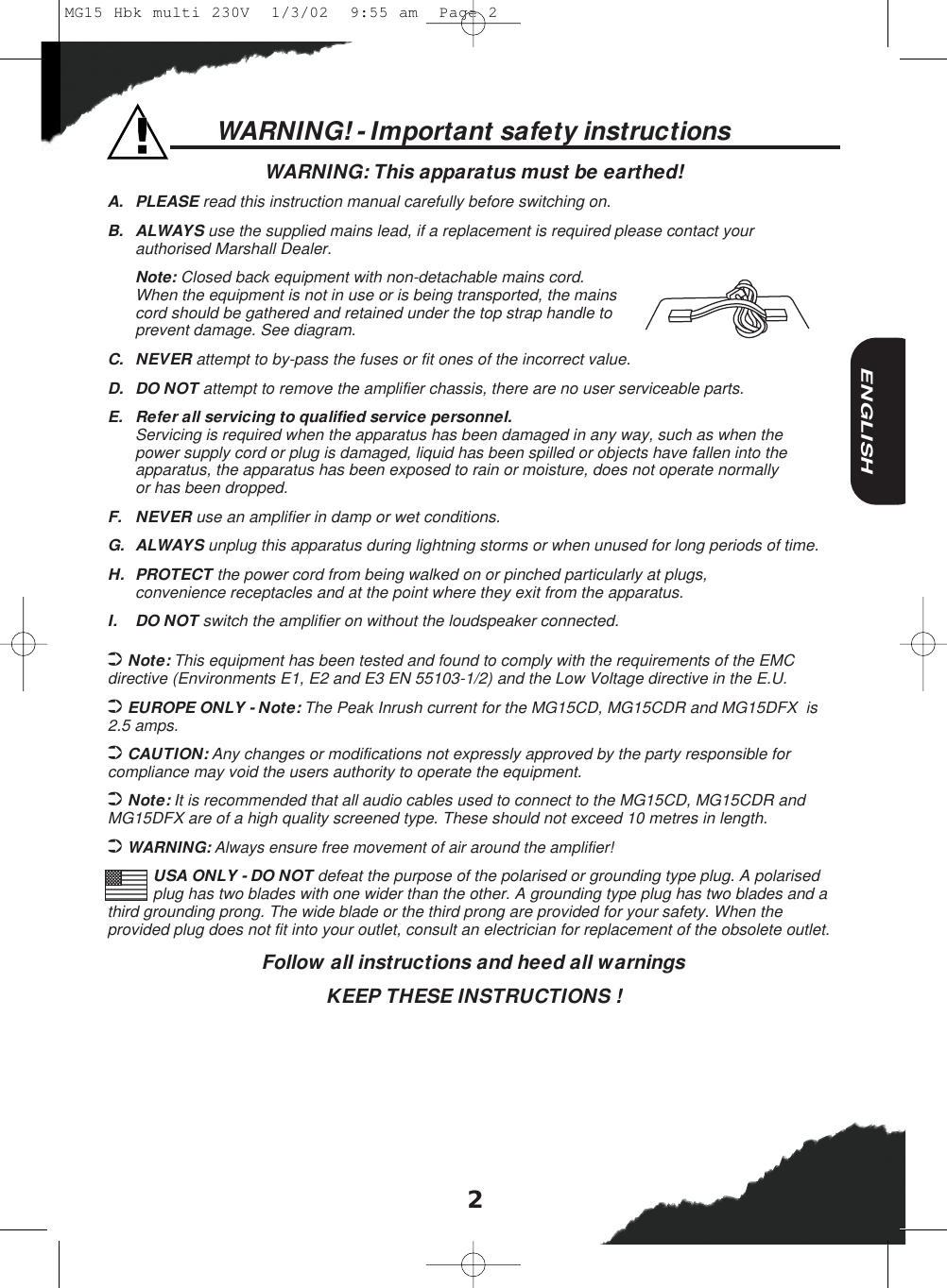 Page 3 of 8 - Marshall-Amplification Marshall-Amplification-Mg15-Series-Users-Manual- MG15 Hbk Multi 230V  Marshall-amplification-mg15-series-users-manual