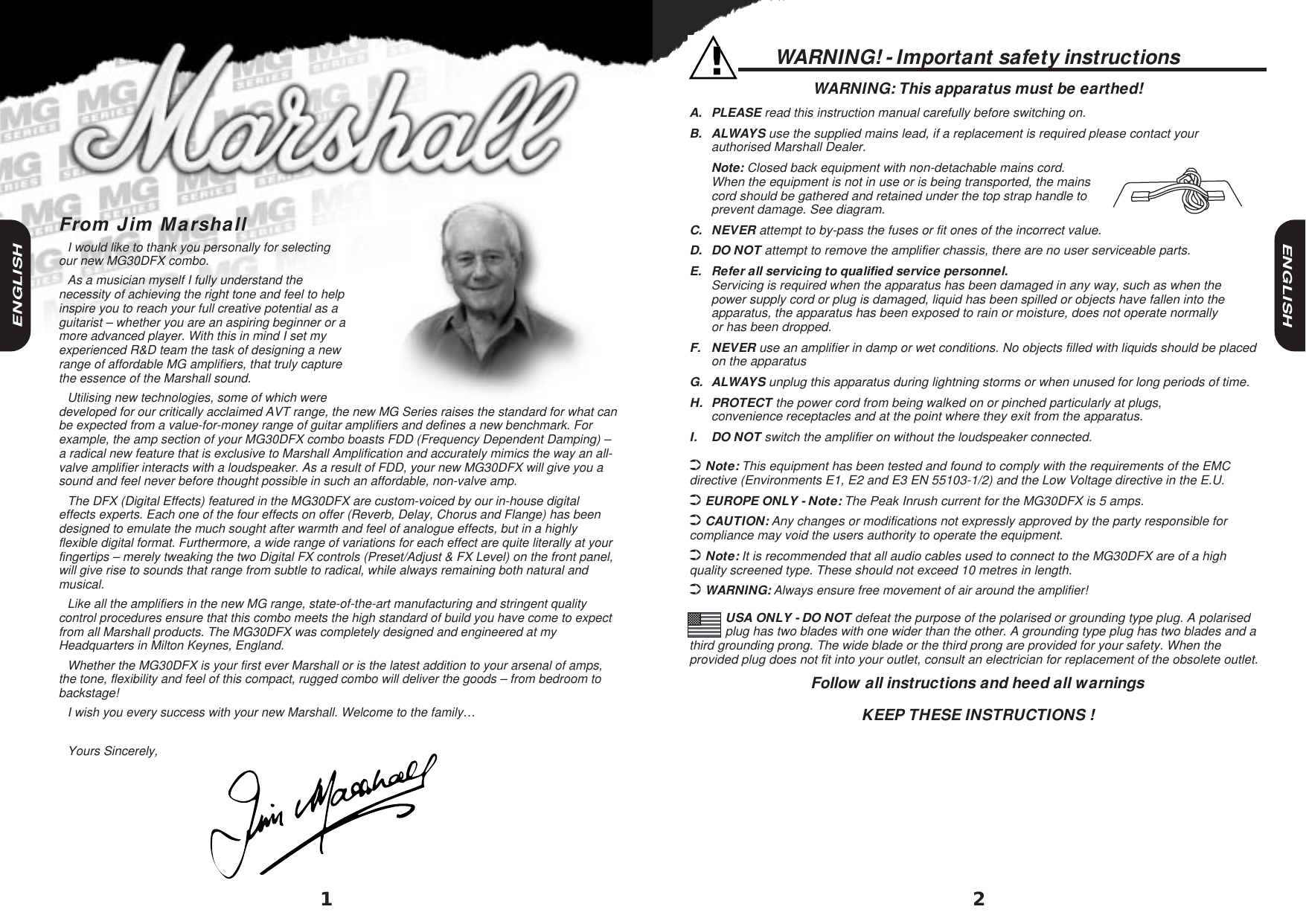 Page 2 of 5 - Marshall-Amplification Marshall-Amplification-Mg30Dfx-Users-Manual- MG30 Hbk Multi 230V  Marshall-amplification-mg30dfx-users-manual