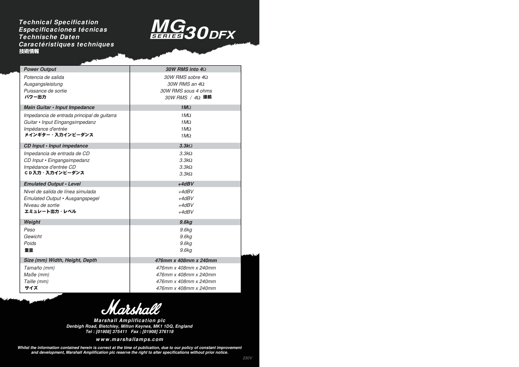 Page 5 of 5 - Marshall-Amplification Marshall-Amplification-Mg30Dfx-Users-Manual- MG30 Hbk Multi 230V  Marshall-amplification-mg30dfx-users-manual