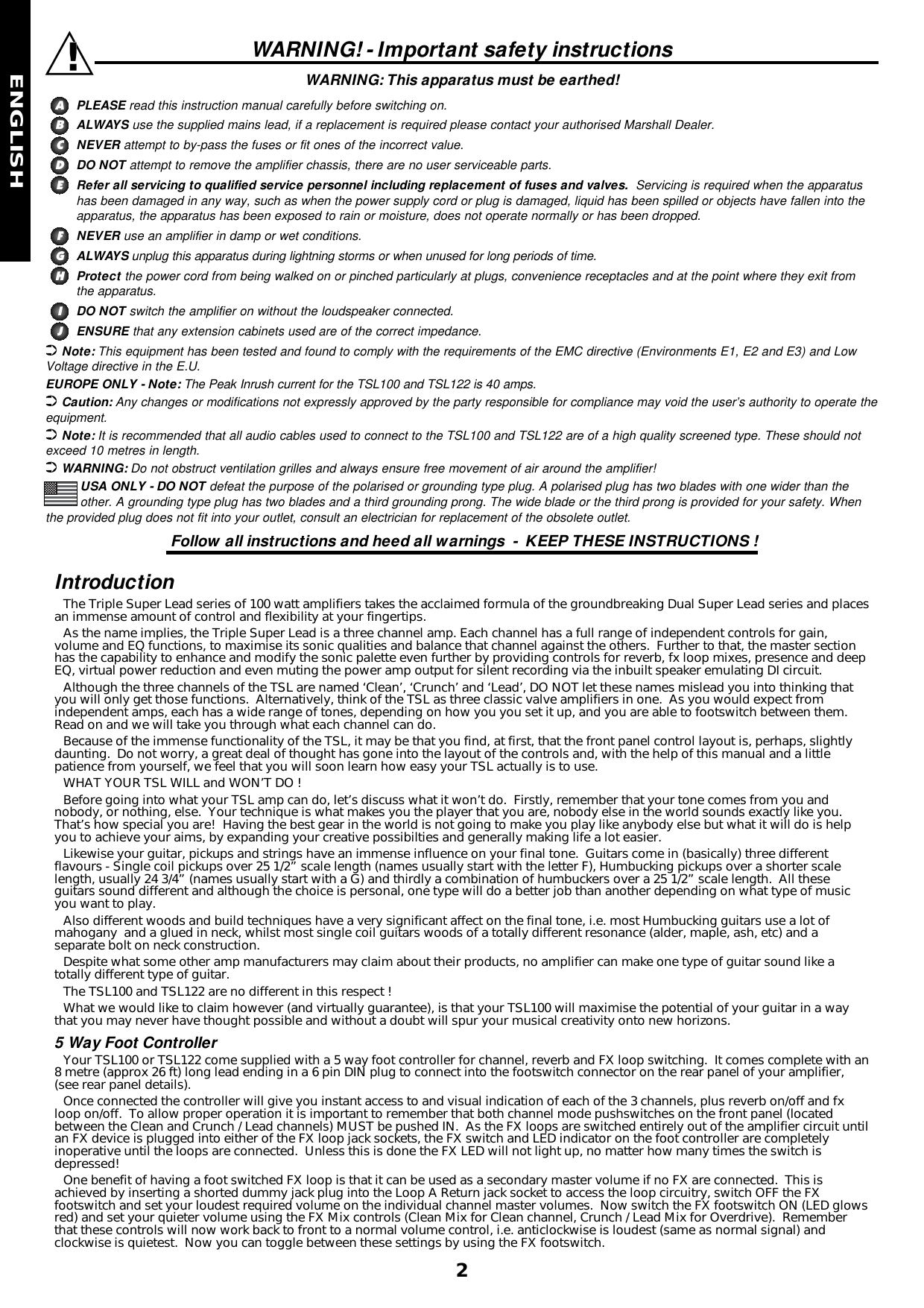 Page 3 of 10 - Marshall-Electronic Marshall-Electronic-Tsl100-Users-Manual- TSL100/122 Hbk  Marshall-electronic-tsl100-users-manual
