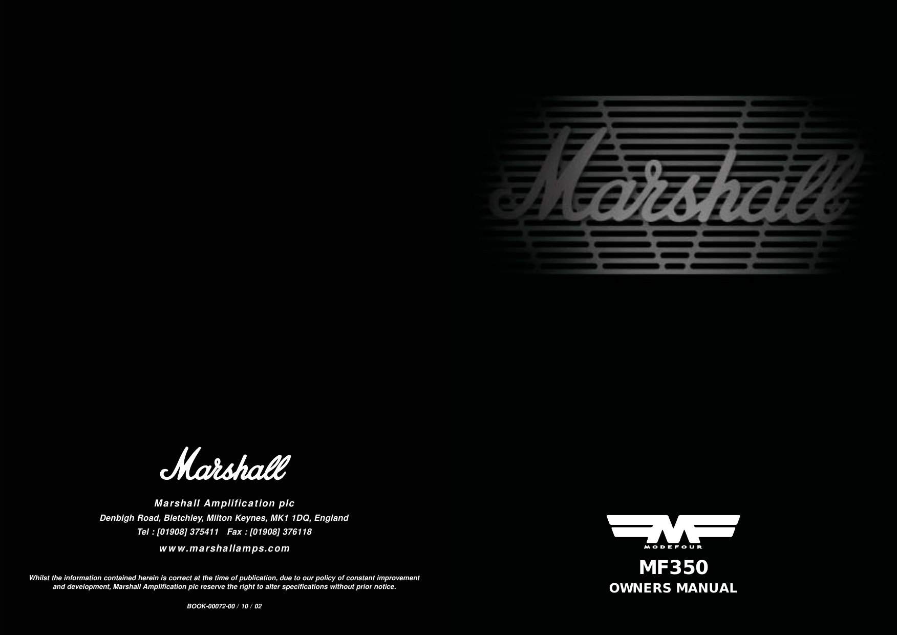 Page 1 of 11 - Marshall Marshall-Mf350-Users-Manual- MF Hbk (panels At Back)  Marshall-mf350-users-manual