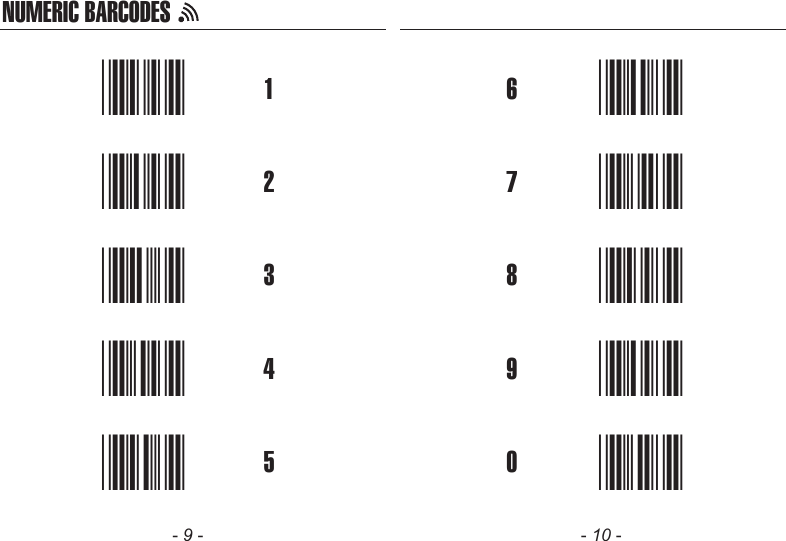 - 9 - - 10 -NUMERIC BARCODES1*1*2*2*3*3*4*4*5*5*6*6*7*7*8*8*9*9*0*0*