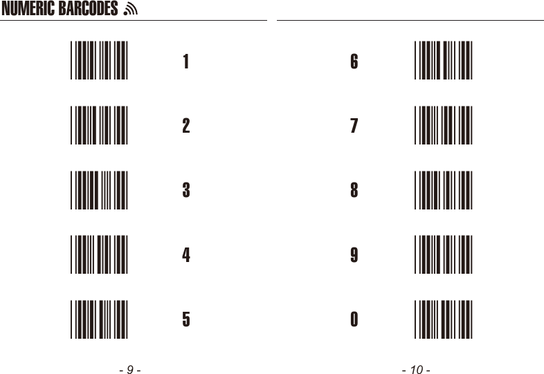 - 9 - - 10 -NUMERIC BARCODES1*1*2*2*3*3*4*4*5*5*6*6*7*7*8*8*9*9*0*0*