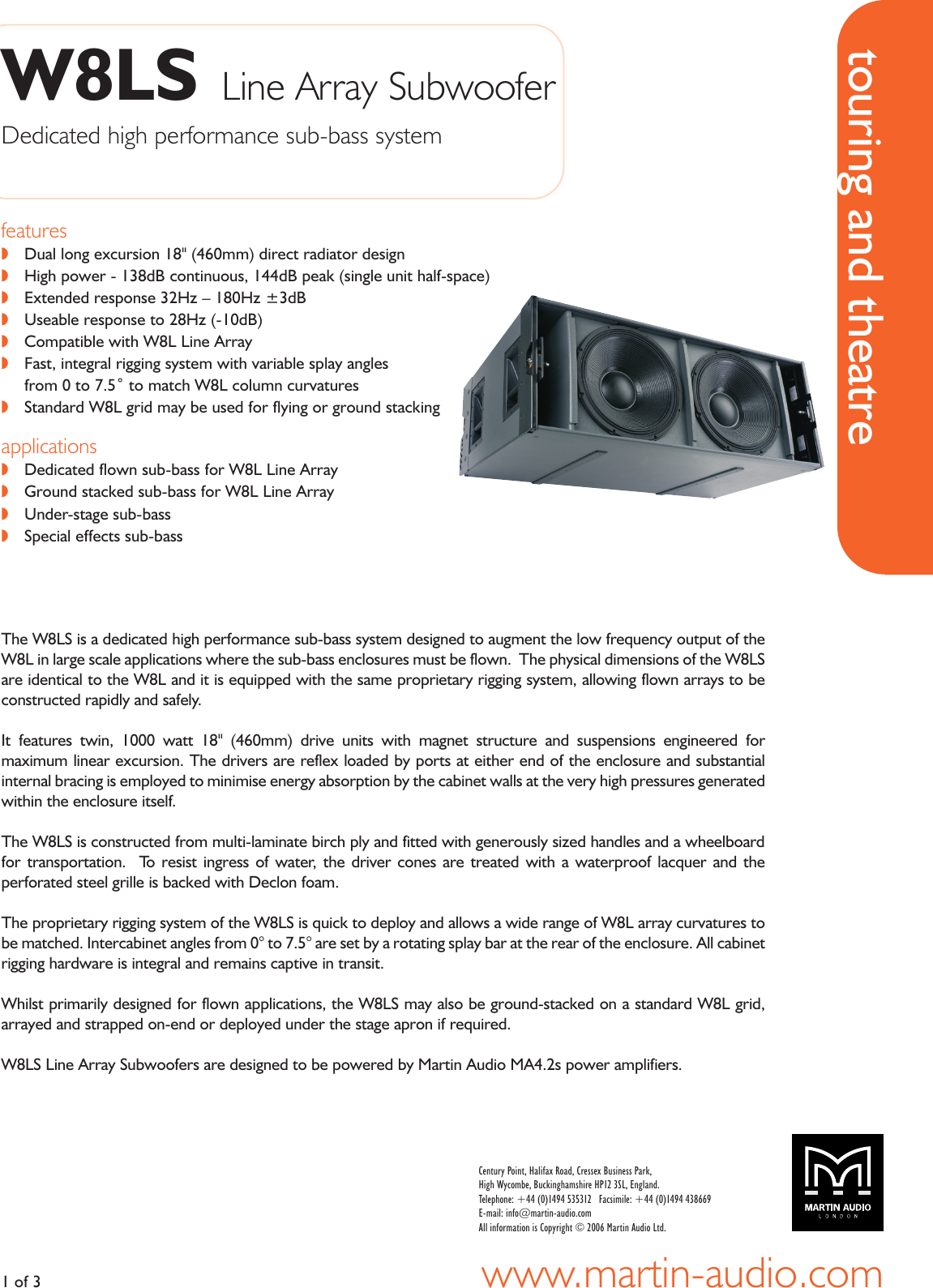 Page 1 of 3 - Martin-Audio Martin-Audio-Line-Array-Subwoofer-W8Ls-Users-Manual- W8LS Multi Page  Martin-audio-line-array-subwoofer-w8ls-users-manual