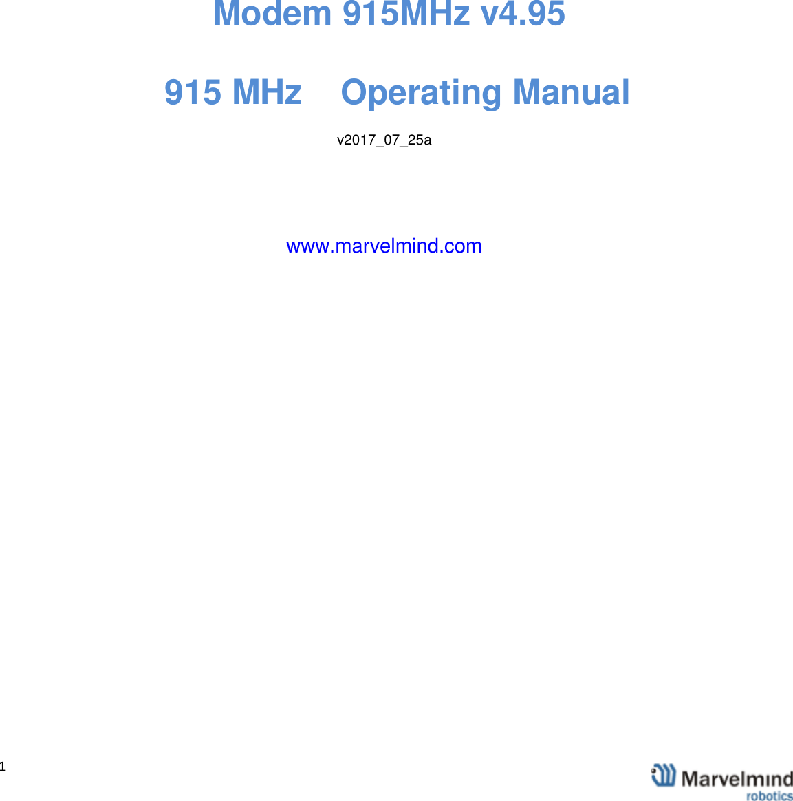   1                       915 MHz  Operating Manual  v2017_07_25a   www.marvelmind.com          Modem 915MHz v4  . 95