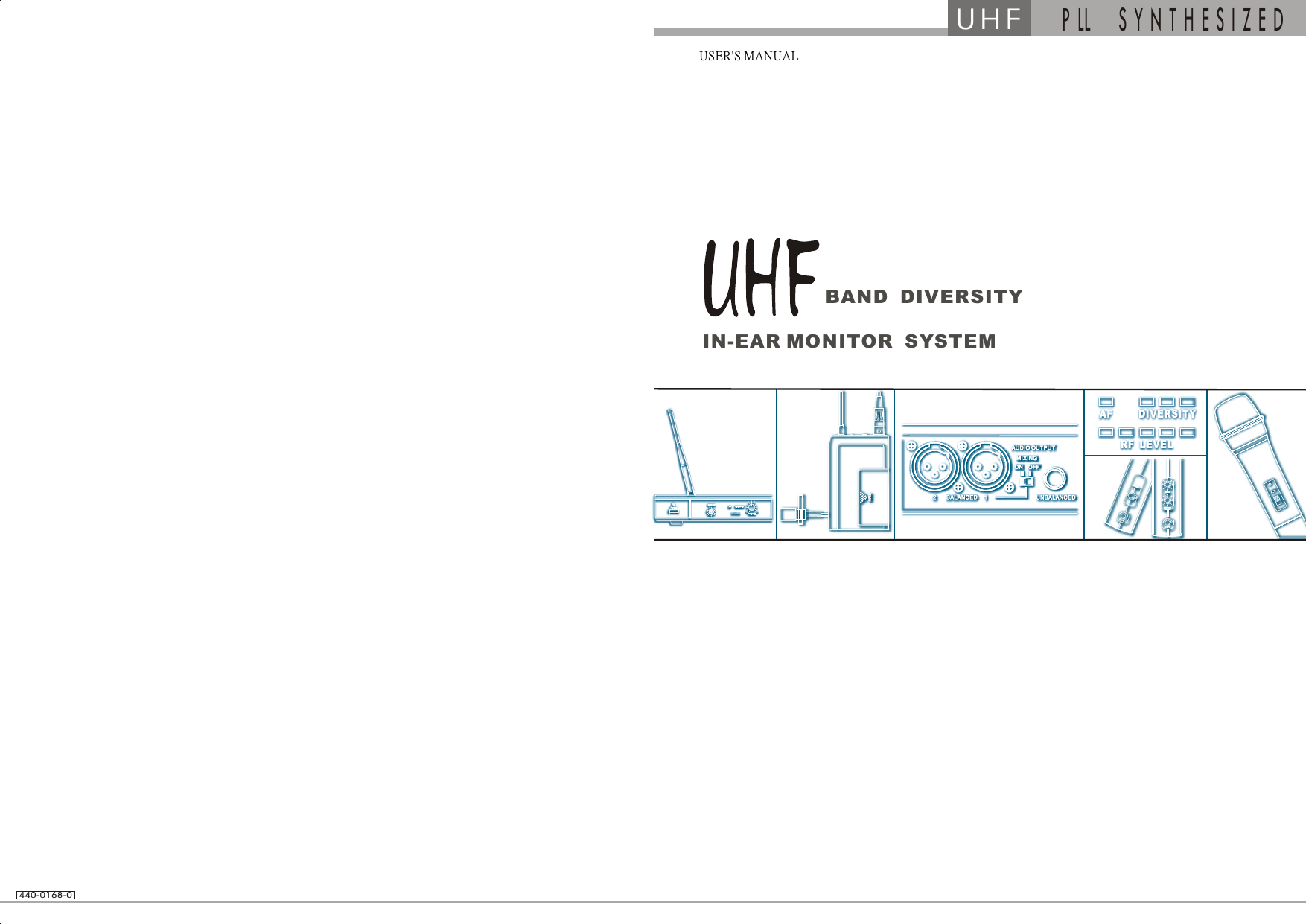 RF  LEVE LRF  LEVELDIVERSITYAFOPENOPENU H FP LL     S Y N T H E S I Z E DIN-EAR MONITOR  SYSTEMUSER&apos;S MANUAL440-0 168-0BAND  DIVERSITY