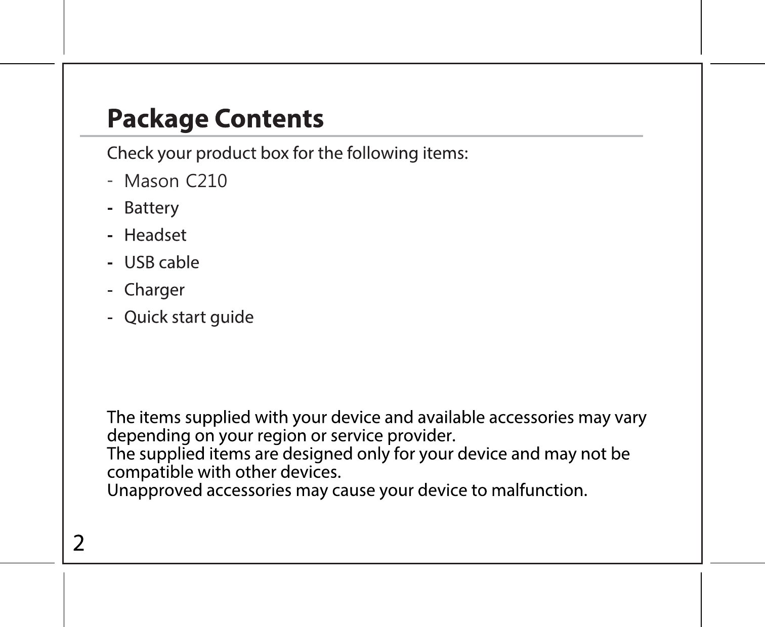 Page 2 of Mason America C210 Smartphone User Manual QSG