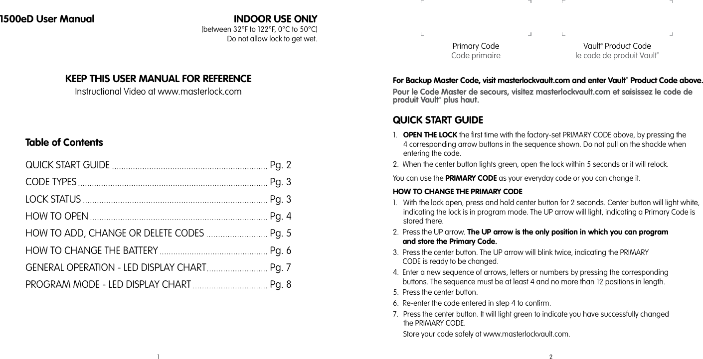 Master Lock Dialspeed Electronic Combination 1500Ed Users Manual