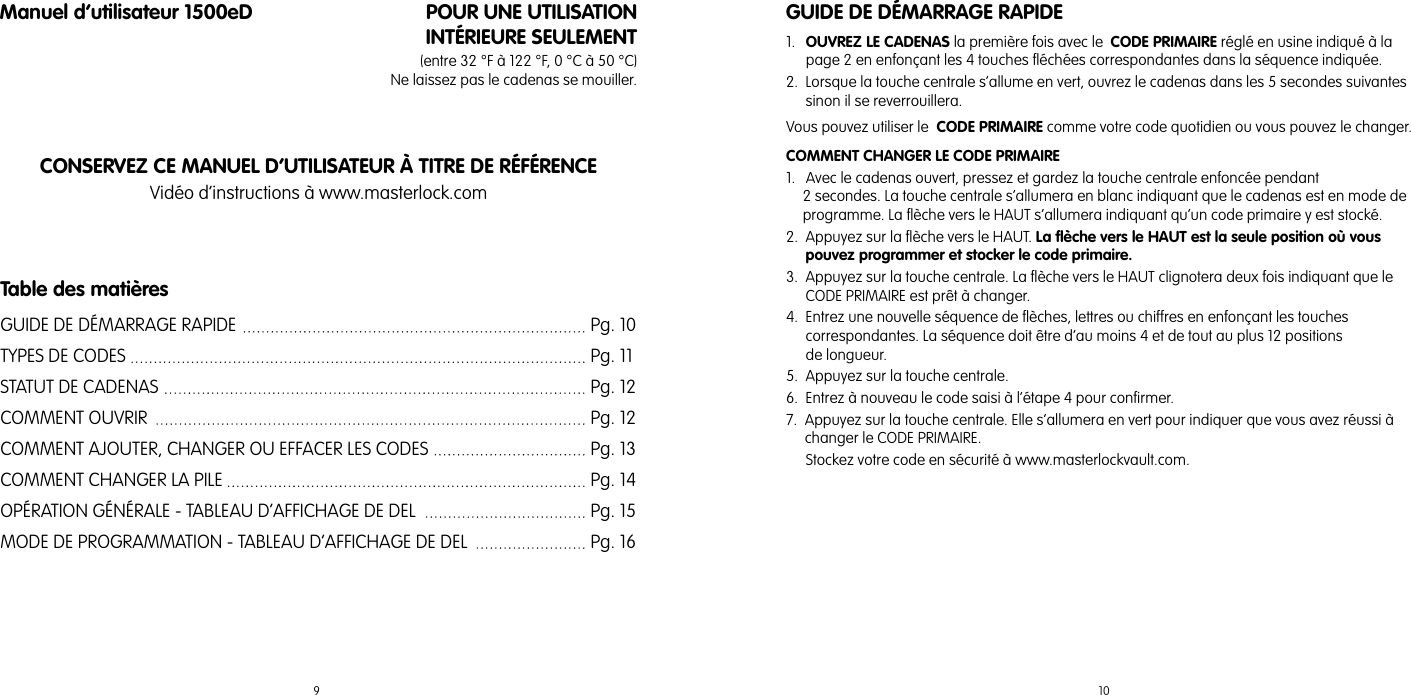 Master Lock Dialspeed Electronic Combination 1500Ed Users Manual