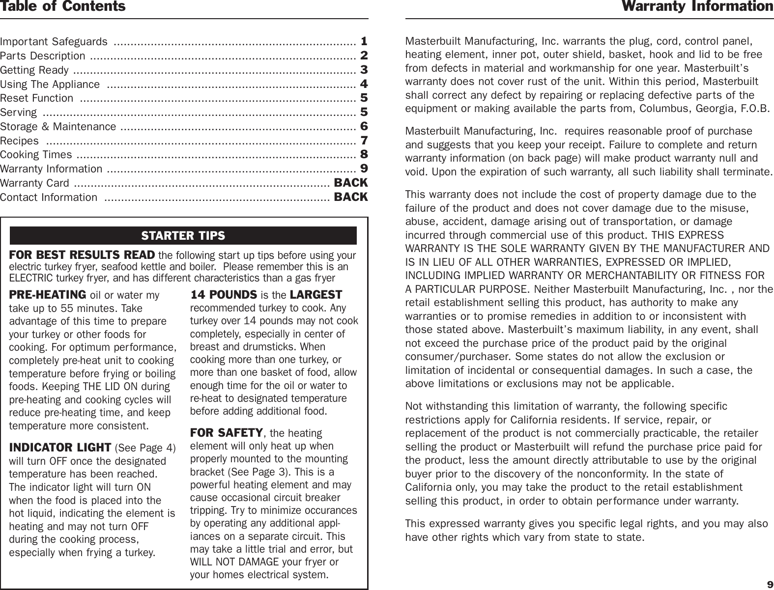 Page 2 of 6 - Masterbuilt Masterbuilt-20010306-Users-Manual- ETF, ETFT INSTRUCTIONS.QXP  Masterbuilt-20010306-users-manual