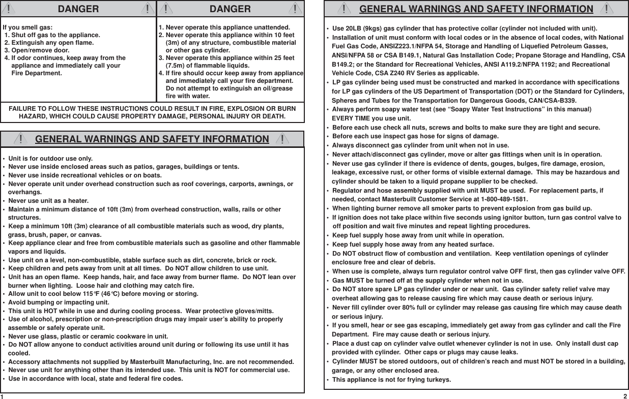 Page 2 of 11 - Masterbuilt Masterbuilt-Propane-Smoker-20051011-Users-Manual- 20051011_GS40S_IM_041811JH  Masterbuilt-propane-smoker-20051011-users-manual