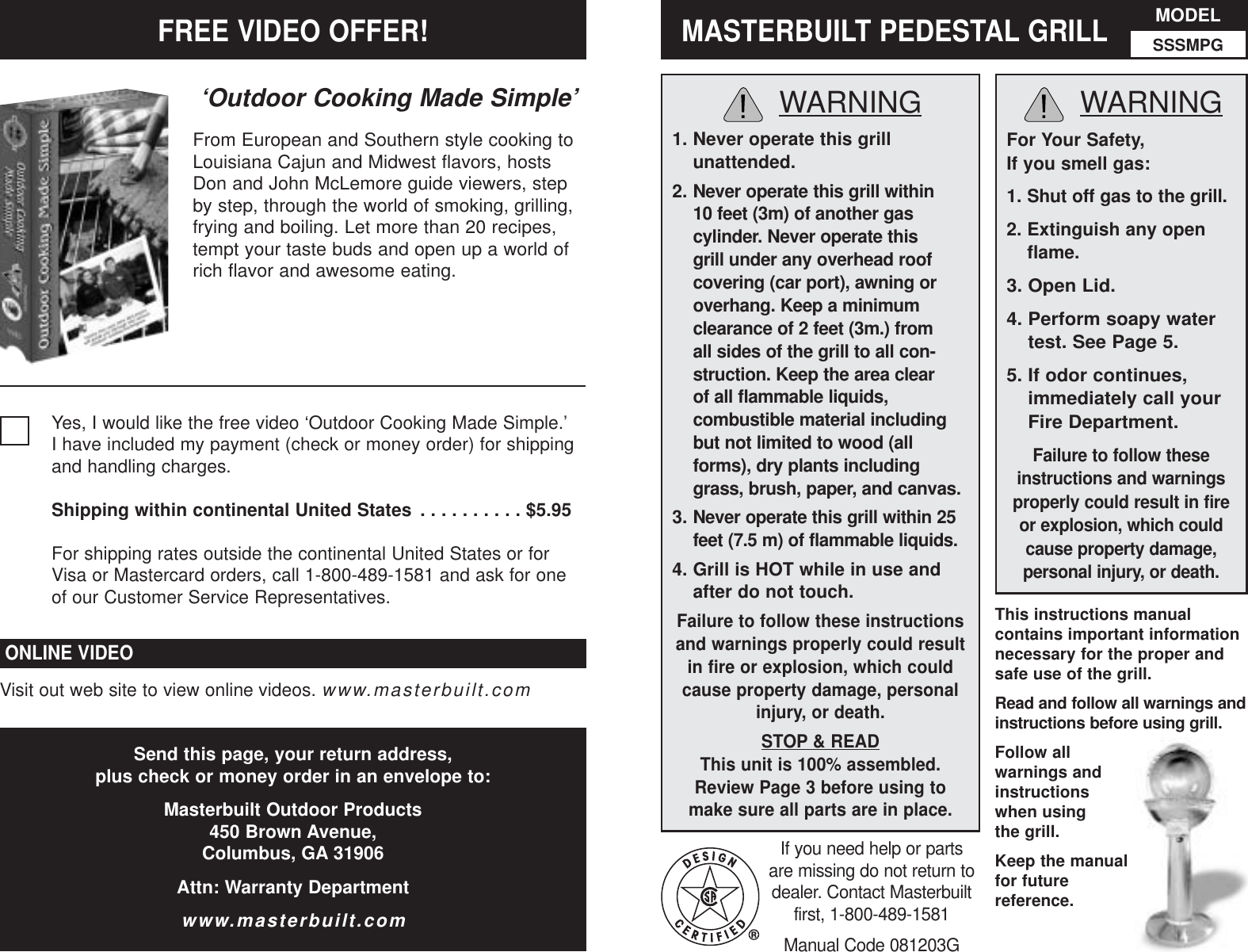 Masterbuilt Sssmpg Users Manual INSTRUCTIONS.QXP