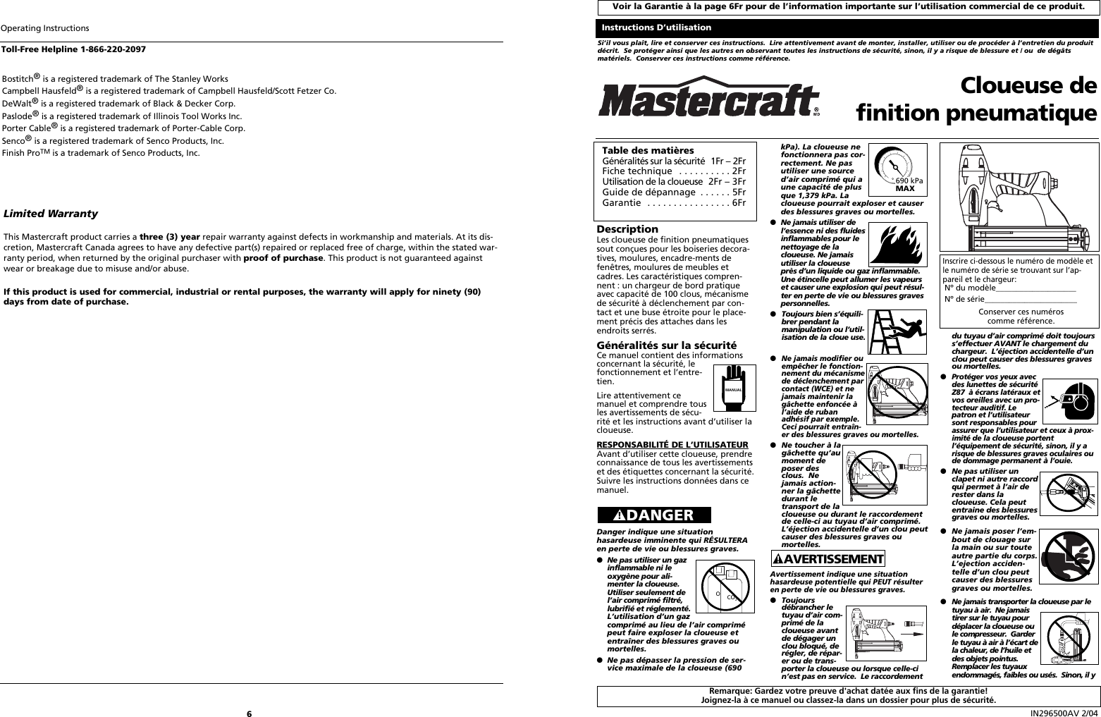 Page 6 of 6 - Mastercraft Mastercraft-Air-Powered-Brad-Nailers-Users-Manual- Unknown  Mastercraft-air-powered-brad-nailers-users-manual