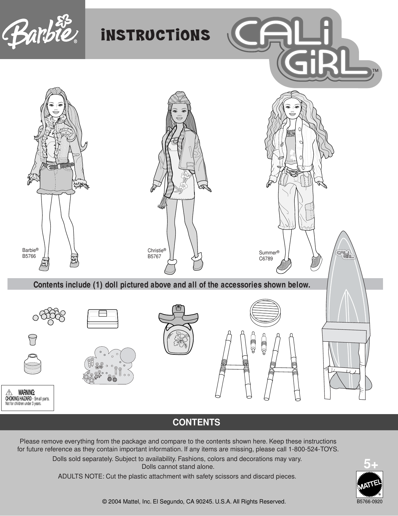 Page 1 of 4 - Mattel Mattel-Barbie-B5766-Users-Manual- B5766-0920.qrk  Mattel-barbie-b5766-users-manual