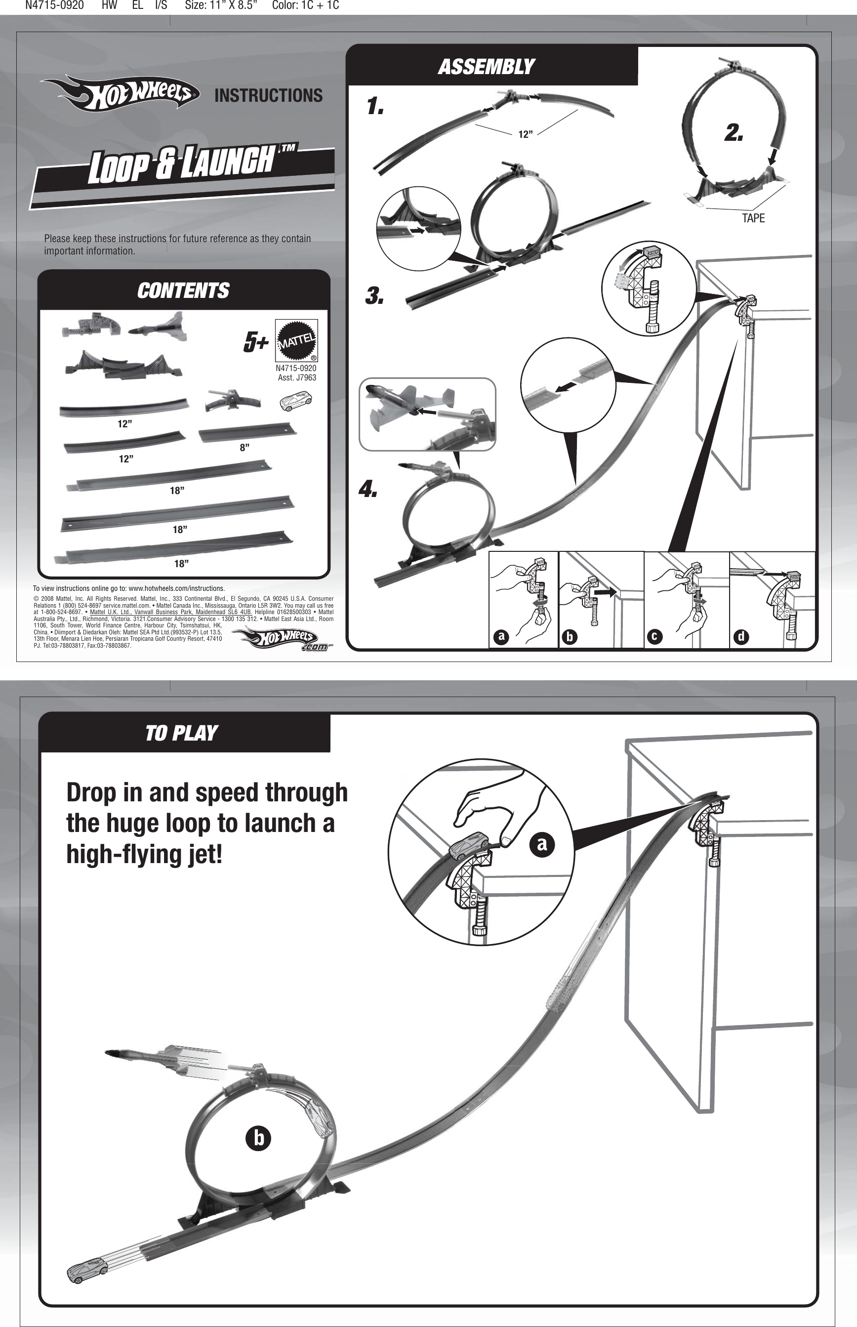 Page 1 of 3 - Mattel Mattel-Loop-And-Launch-N4715-0920-Users-Manual- N4715-0920 Mattel-loop-and-launch-n4715-0920-users-manual