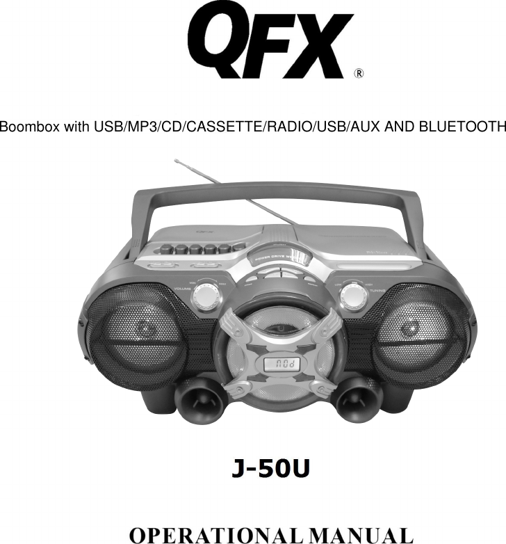 Boombox with USB/MP3/CD/CASSETTE/RADIO/USB/AUX AND BLUETOOTH