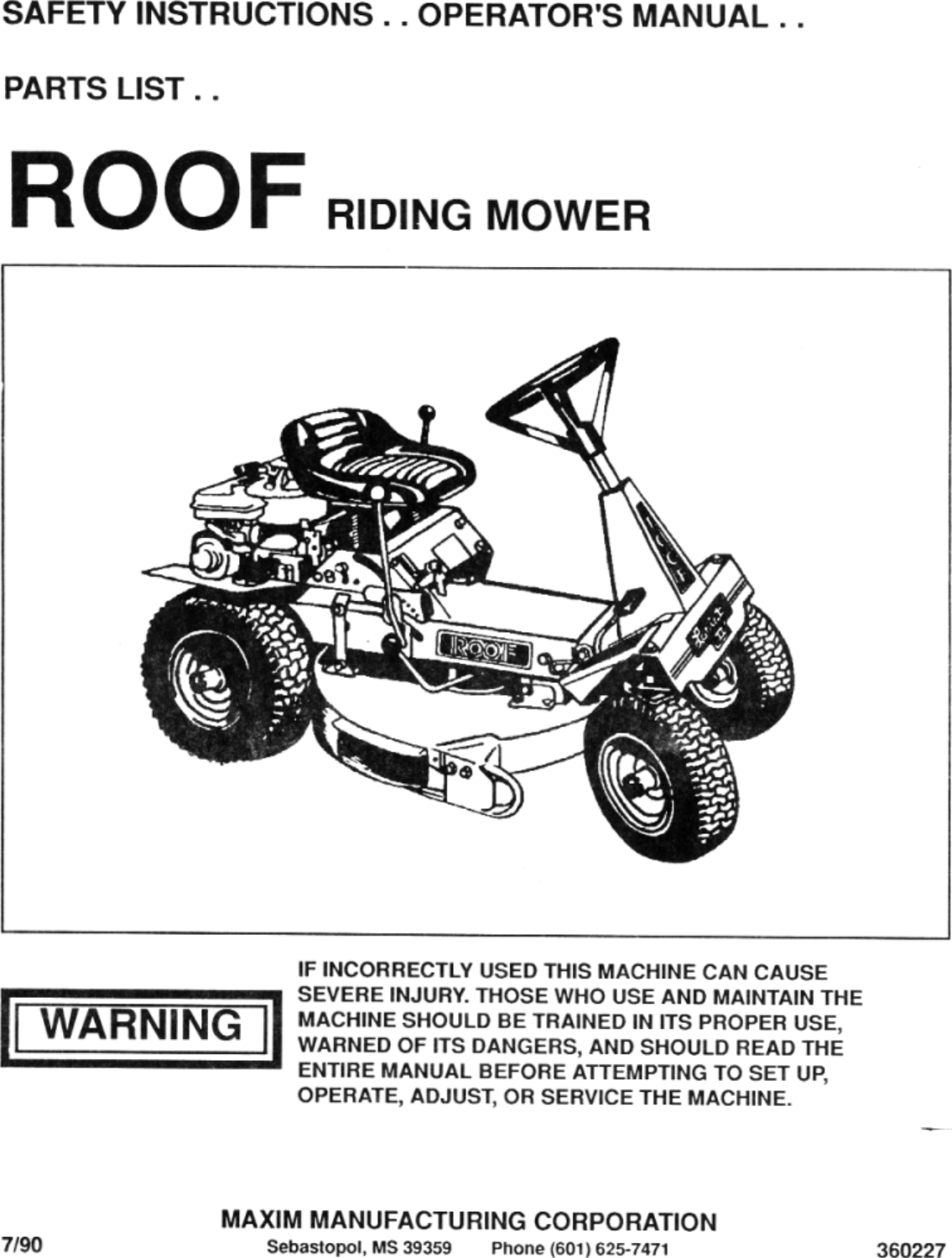 Page 1 of 12 - Maxim Maxim-Roof-Riding-Mower-Users-Manual-  Maxim-roof-riding-mower-users-manual