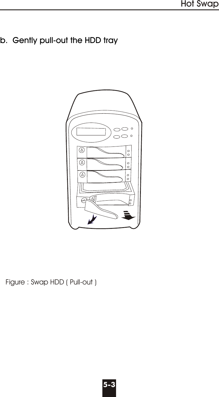 5-3Hot Swapb.  Gently pull-out the HDD trayFigure : Swap HDD ( Pull-out )