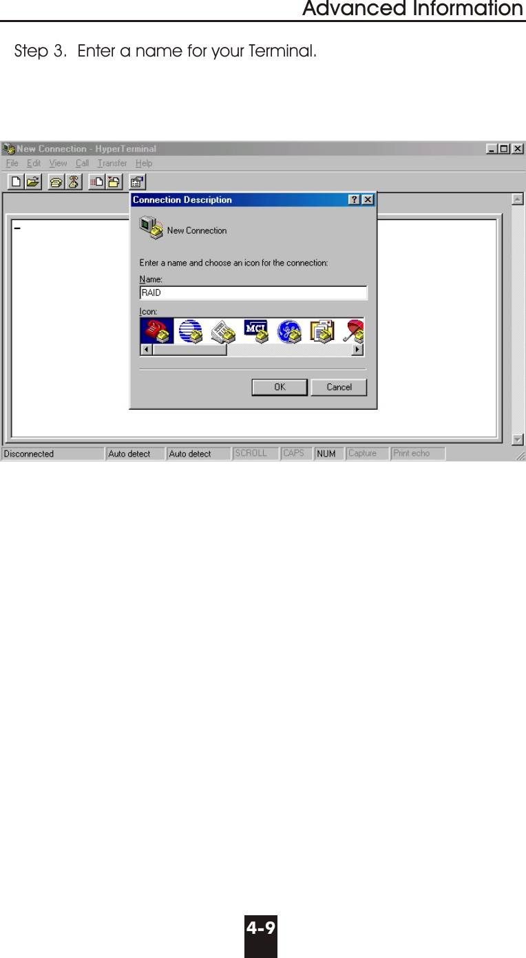 Advanced Information4-9Step 3.  Enter a name for your Terminal.