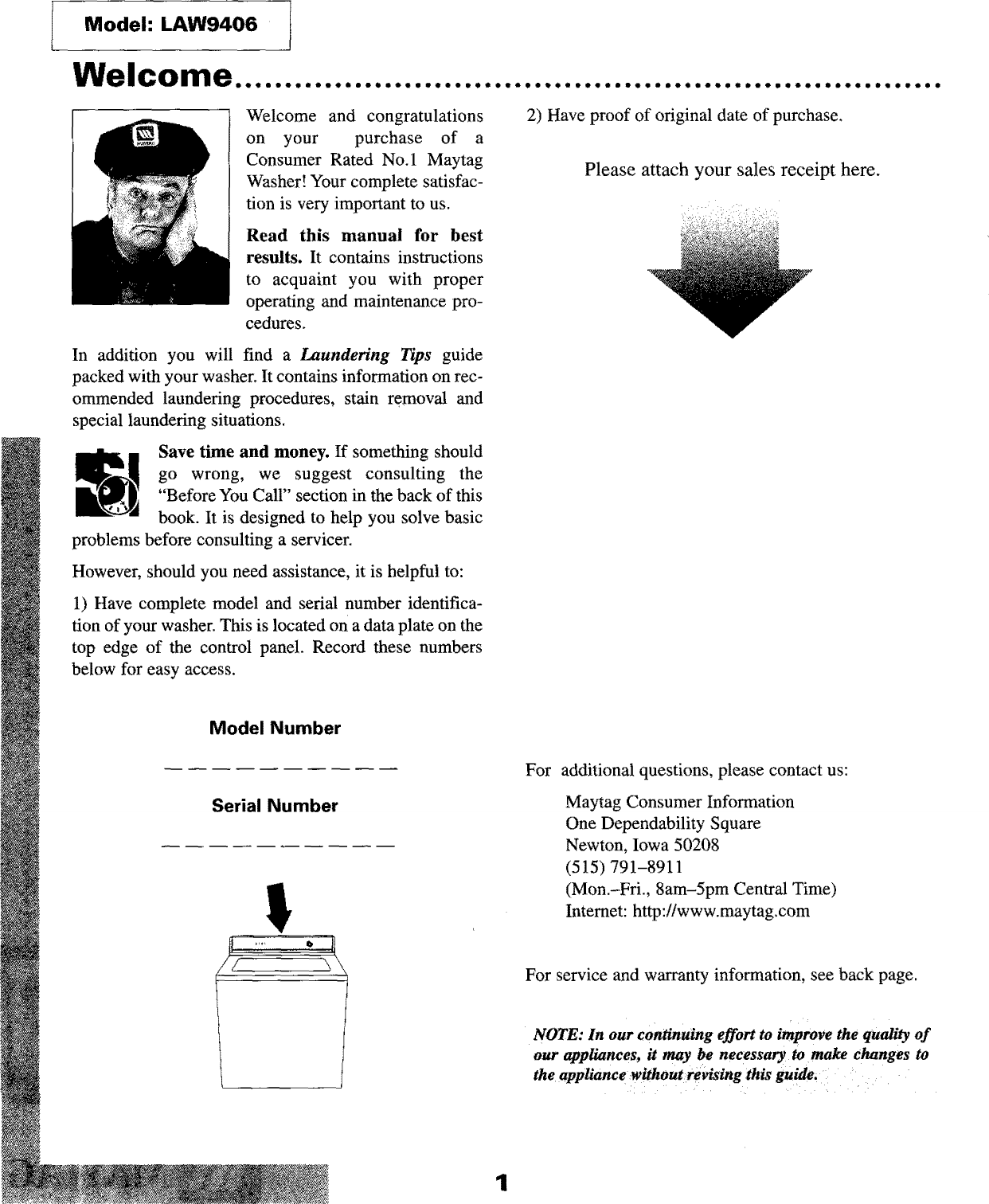 Page 2 of 12 - Maytag LAW9406AAE User Manual  WASHER - Manuals And Guides L0903738