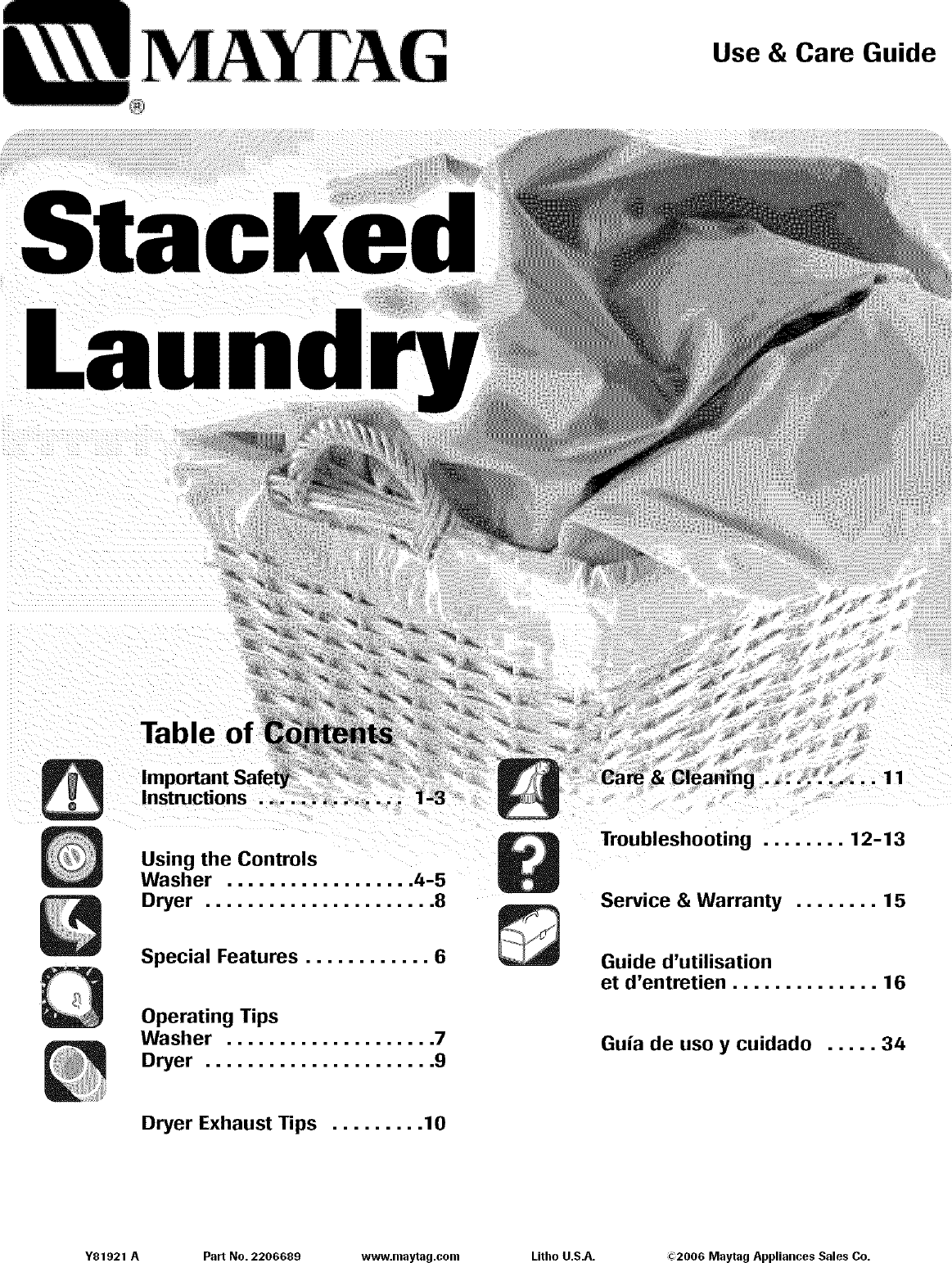 Maytag LSG7806AAE User Manual LAUNDRY CENTER GAS Manuals And Guides