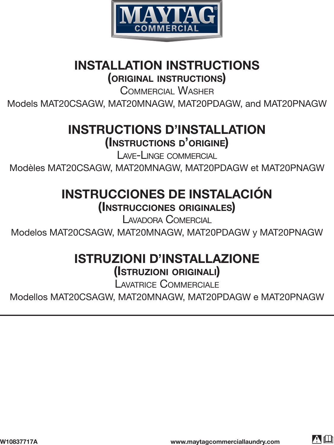 Maytag MAT20CSAGW0 User Manual COMMERCIAL WASHER Manuals And Guides 1710387L
