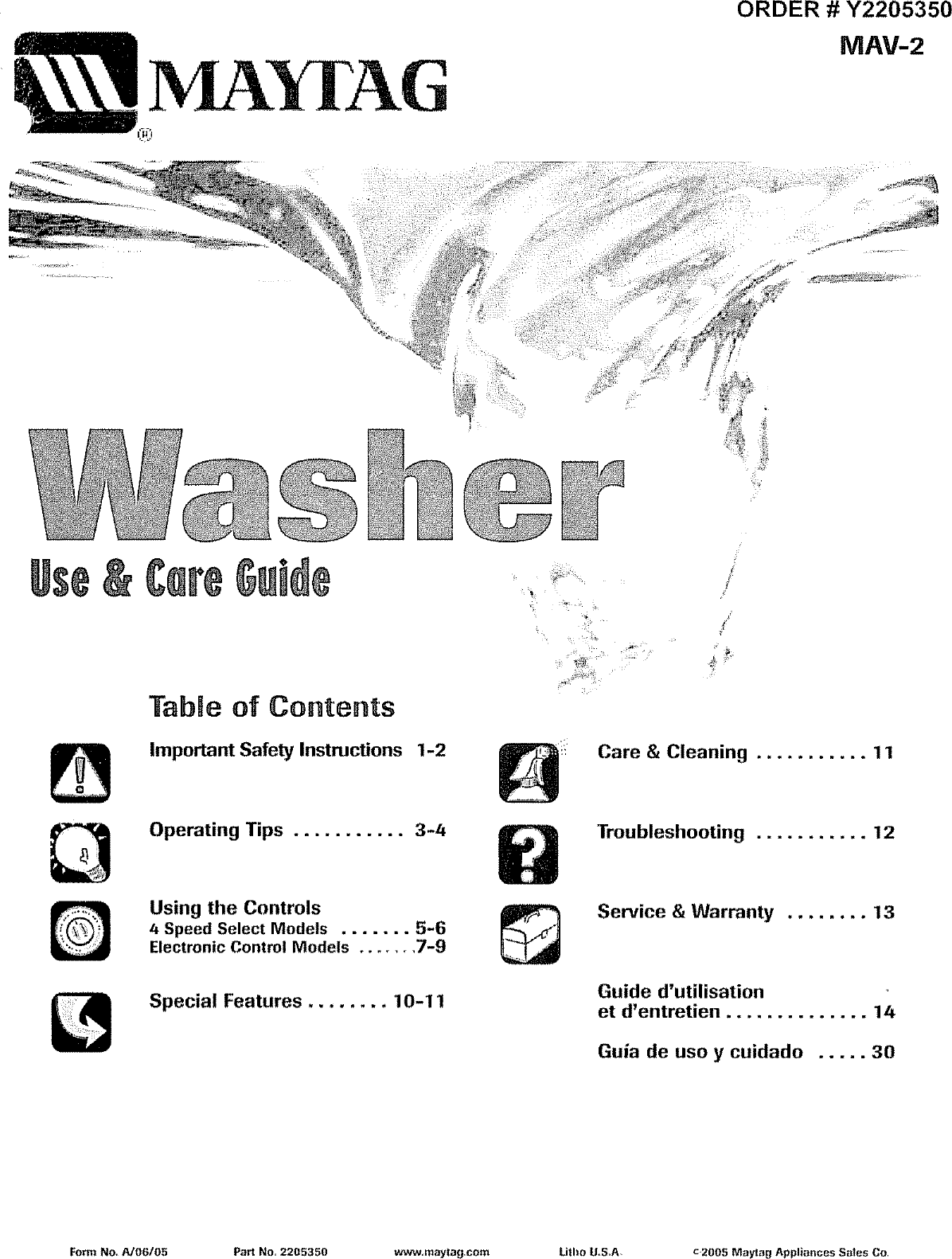 Maytag MAV5758EWW User Manual LAUNDRY Manuals And Guides L0710238