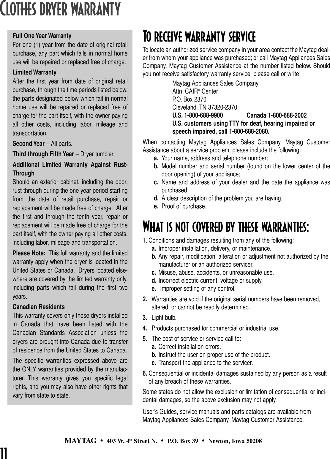 Page 12 of 12 - Maytag Maytag-Intellidry-Md-16-Users-Manual- MD-16 Dryer-1  Maytag-intellidry-md-16-users-manual