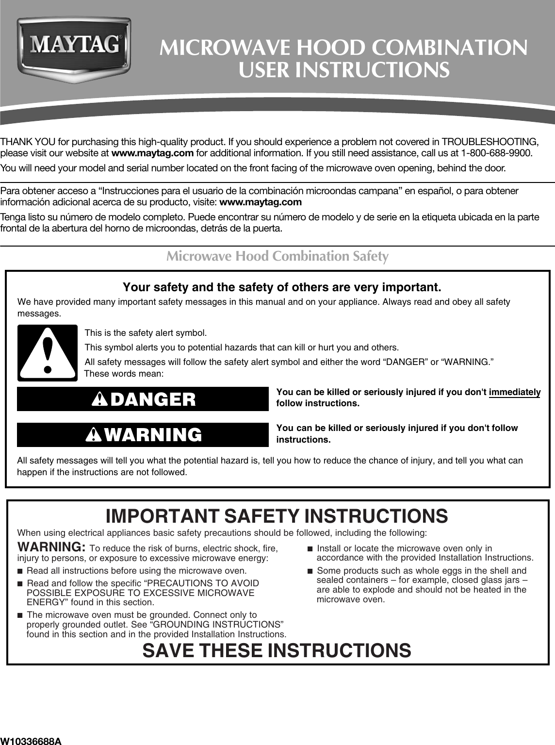 Page 1 of 6 - Maytag Maytag-Maytag-Microwave-Oven-W10336688A-Users-Manual- W10336688A UI MMV5208A  Maytag-maytag-microwave-oven-w10336688a-users-manual