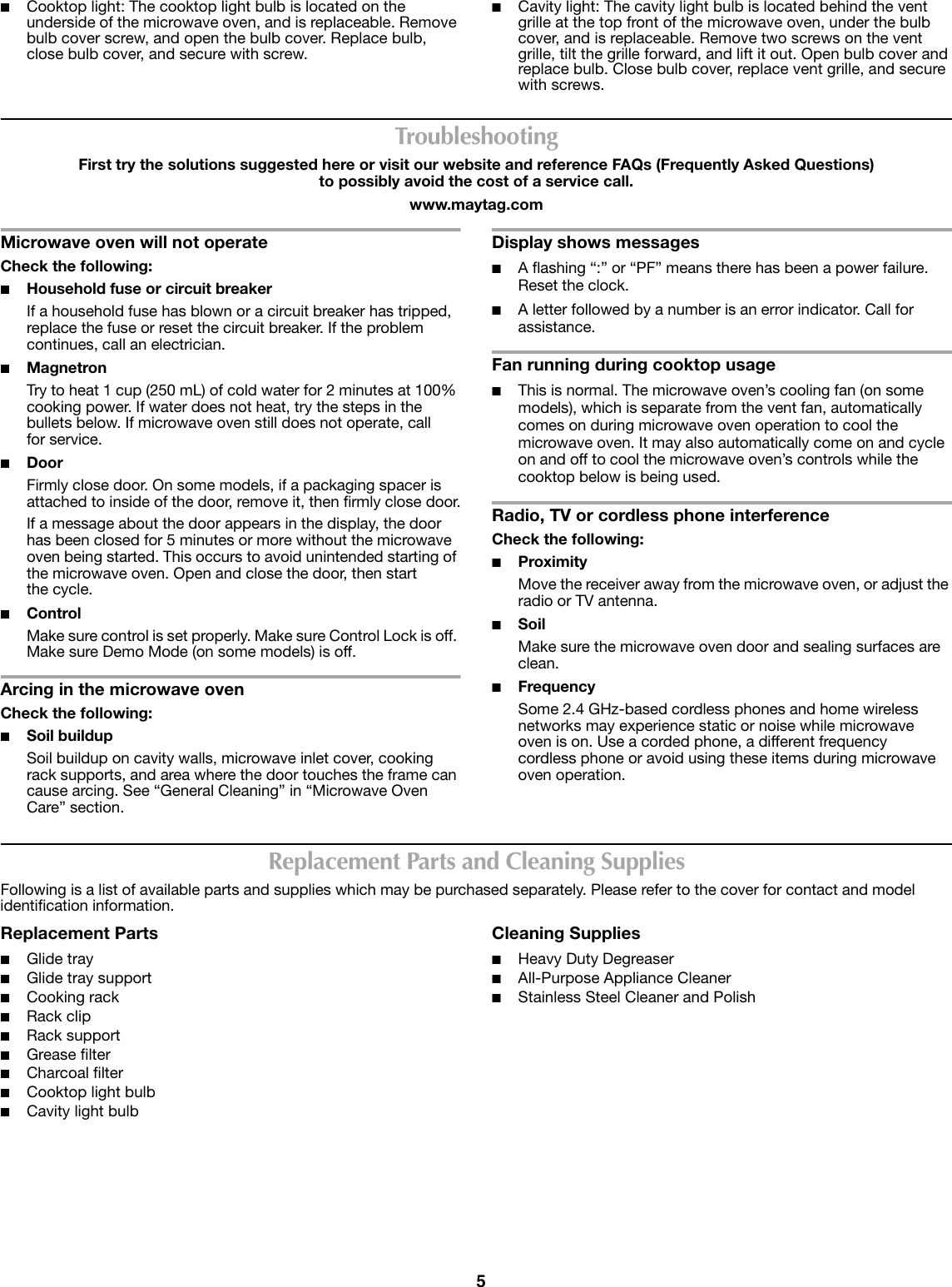 Page 5 of 6 - Maytag Maytag-Maytag-Microwave-Oven-W10336688A-Users-Manual- W10336688A UI MMV5208A  Maytag-maytag-microwave-oven-w10336688a-users-manual