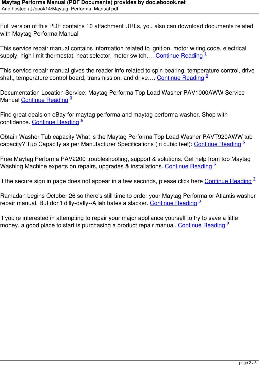 Page 2 of 3 - Maytag Maytag-Maytag-Washer-Dryer-Pav1000Aww-Users-Manual- Performa Manual Maytag-maytag-washer-dryer-pav1000aww-users-manual