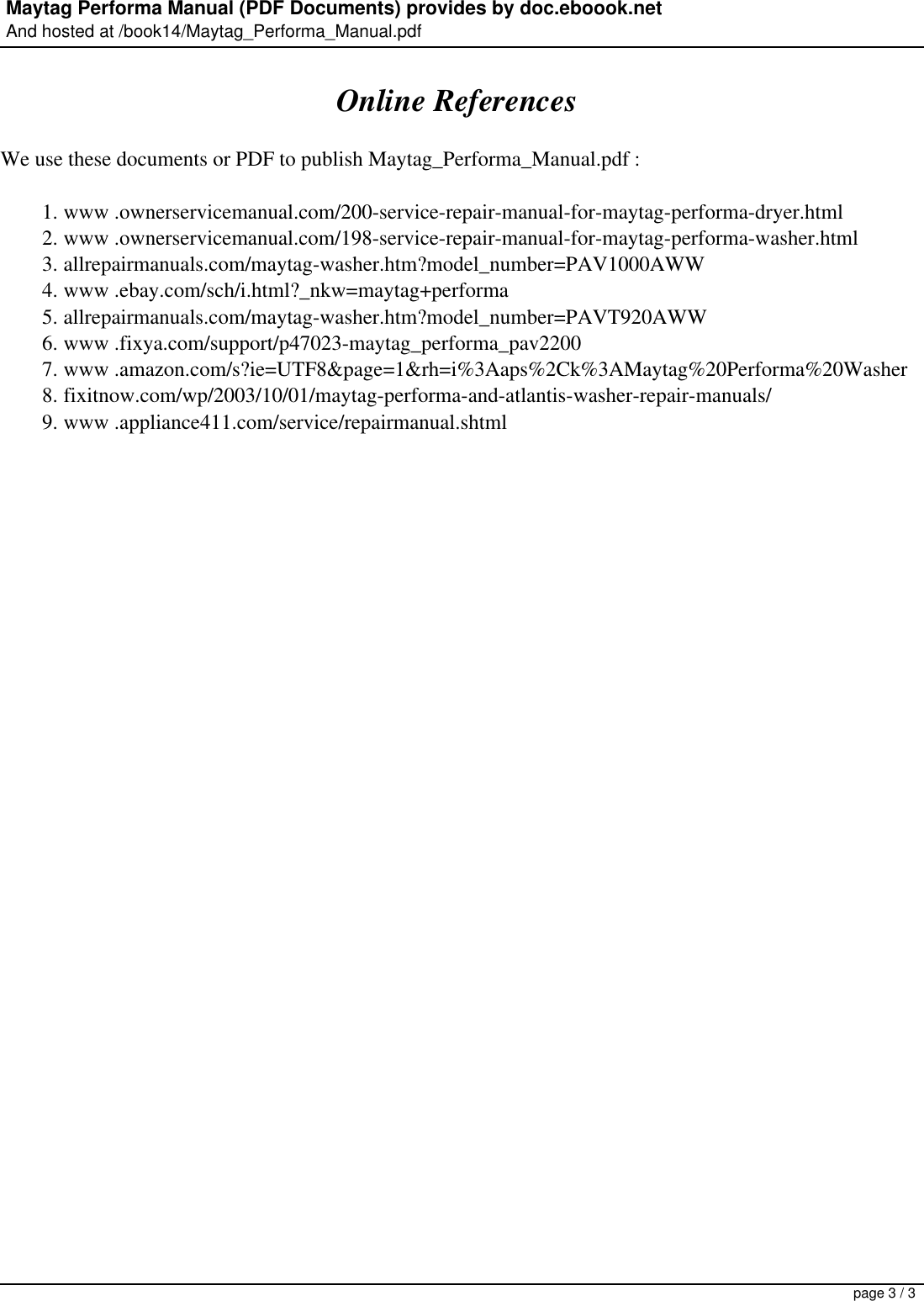 Page 3 of 3 - Maytag Maytag-Maytag-Washer-Dryer-Pav1000Aww-Users-Manual- Performa Manual Maytag-maytag-washer-dryer-pav1000aww-users-manual