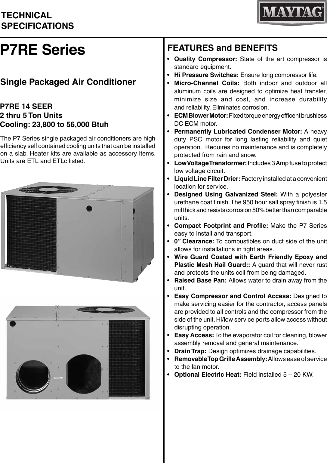 Page 1 of 12 - Maytag Maytag-P7Re-Maytag-M120-14-Seer-Packaged-Air-Conditioner-Technical-Literature-  Maytag-p7re-maytag-m120-14-seer-packaged-air-conditioner-technical-literature