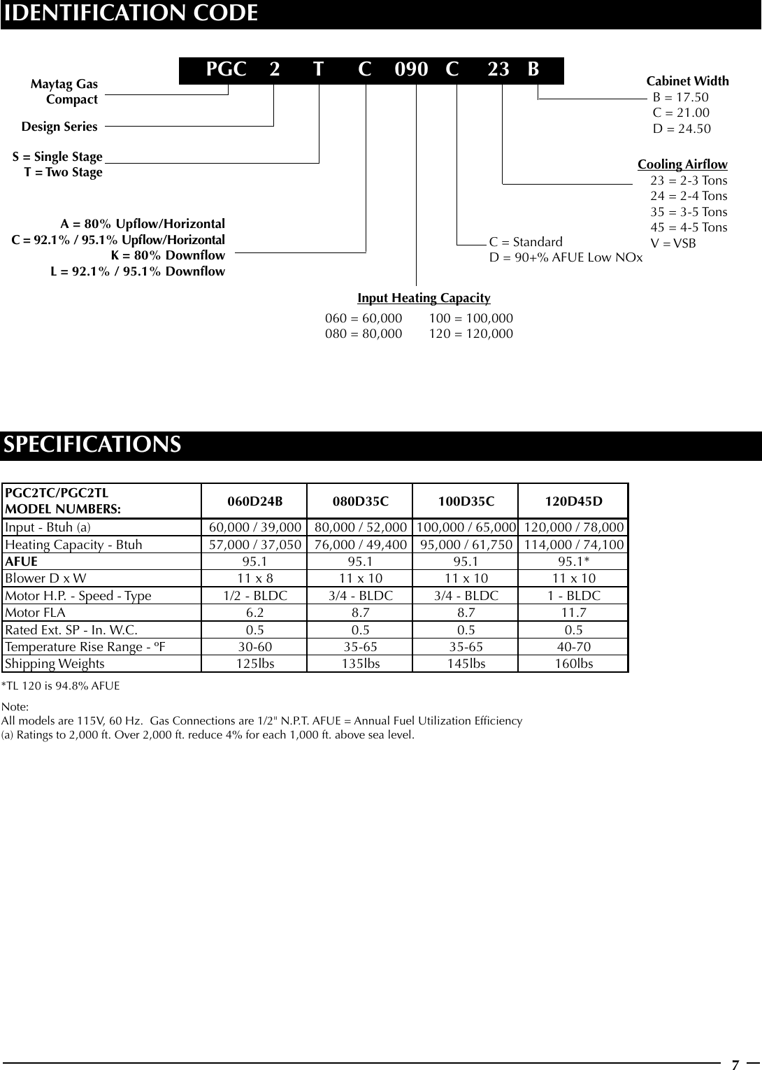 Page 7 of 8 - Maytag Maytag-Pgc2Tc-Pgc2Tl-Maytag-M1200-95-1-Afue-Two-Stage-Fixed-Speed-Gas-Furnace-Technical-Literature- PGC2T(C,L) Series Gas Furnaces Technical Specifications  Maytag-pgc2tc-pgc2tl-maytag-m1200-95-1-afue-two-stage-fixed-speed-gas-furnace-technical-literature