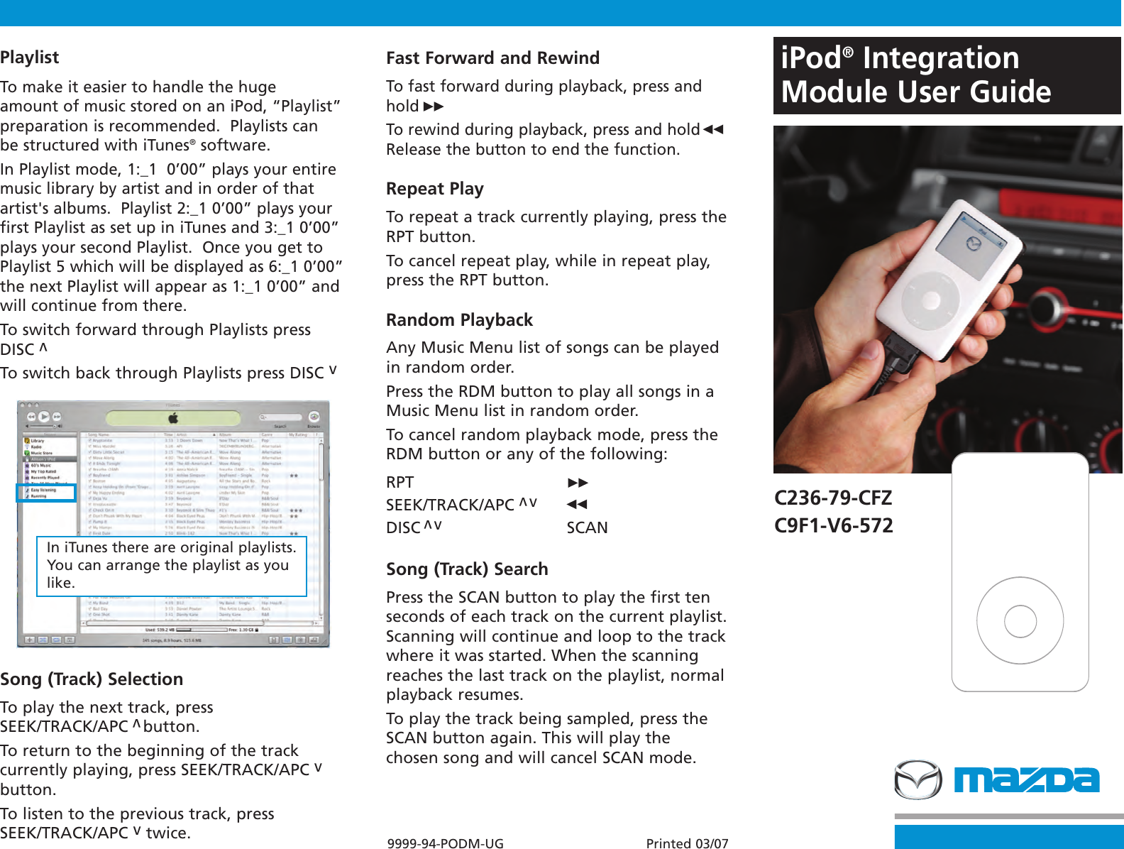 Page 1 of 2 - Mazda Mazda-C236-79-Cfz-Users-Manual- IPod  Mazda-c236-79-cfz-users-manual