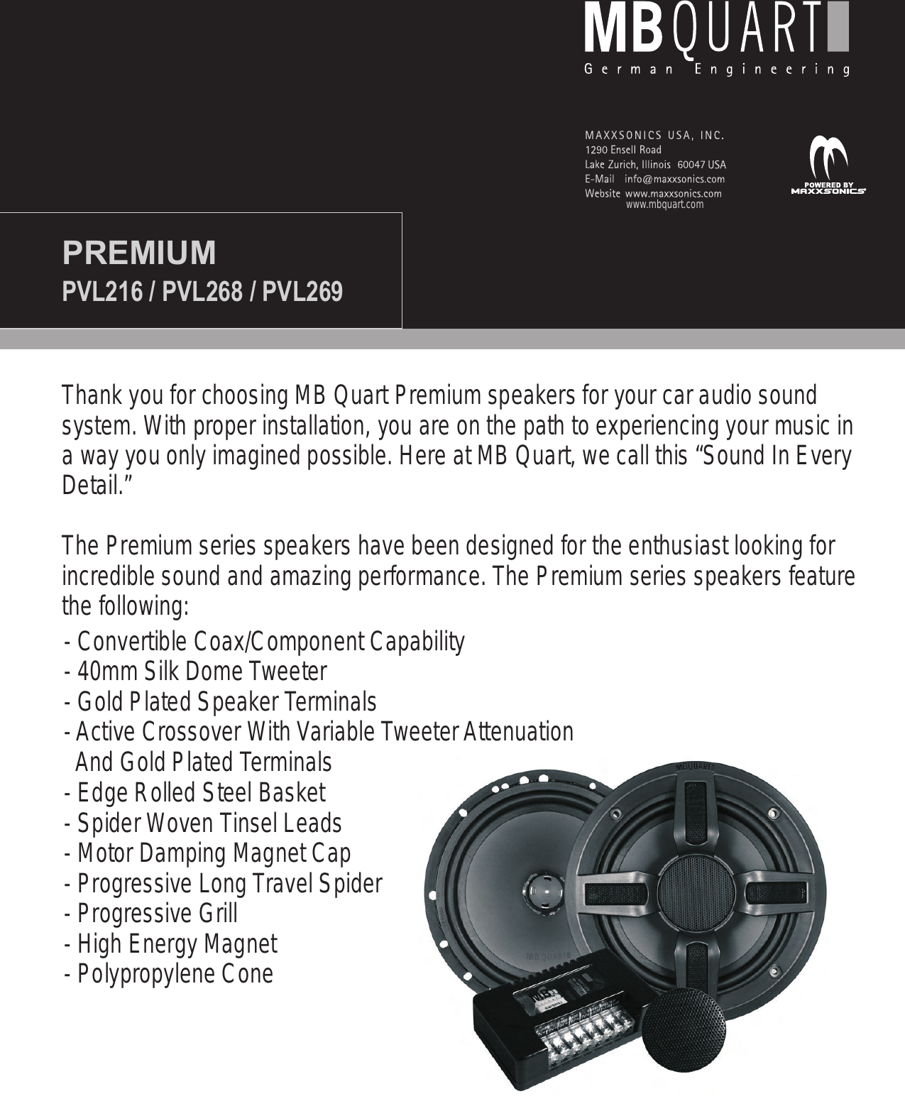 Page 1 of 10 - Mb-Quart Mb-Quart-Pvl216-Users-Manual- MBQ Premium Speaker Manual Front Cover  Mb-quart-pvl216-users-manual